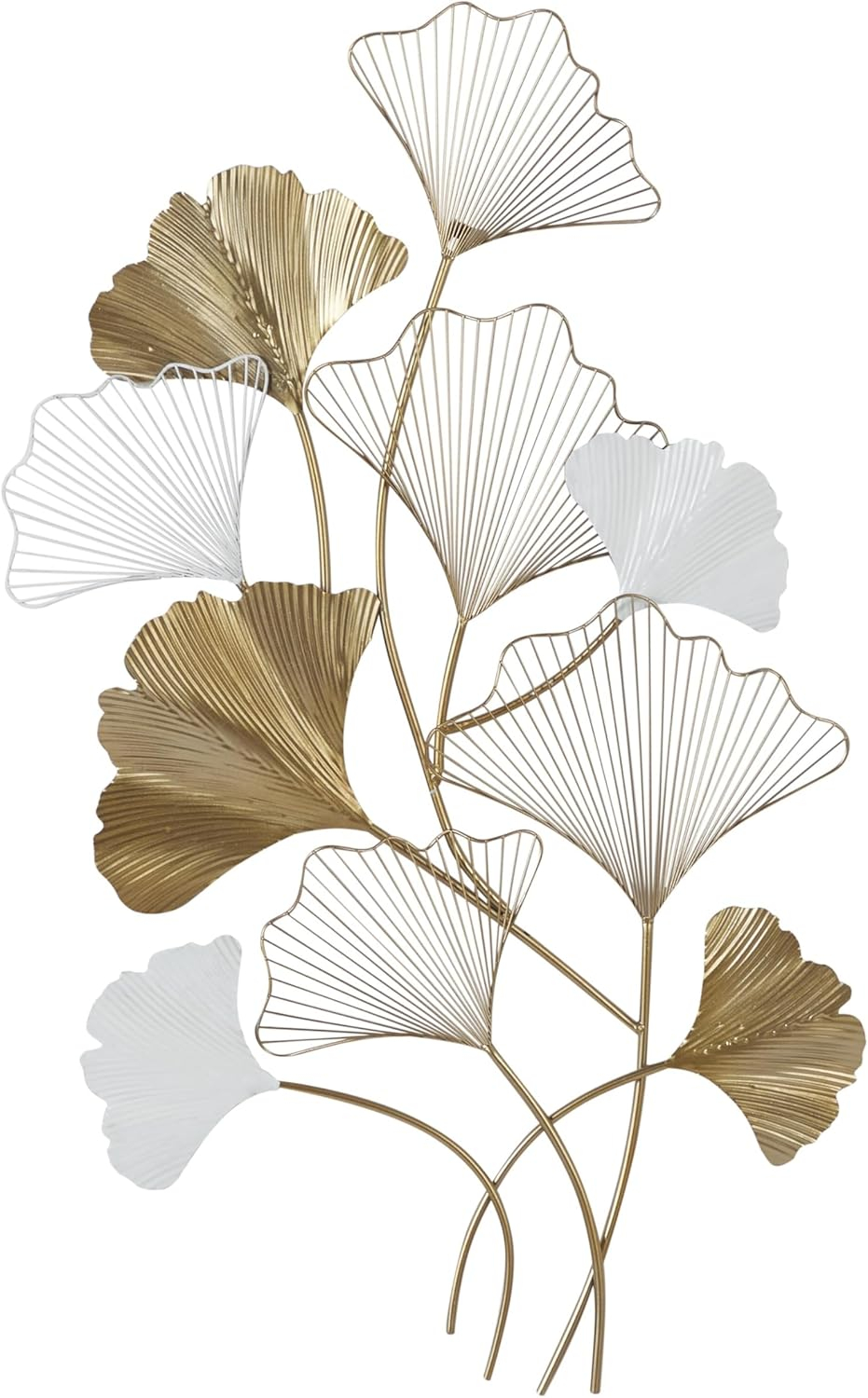 Deco 79 Metal Leaf Home Wall Decor Wall Sculpture with White Accents, Wall Art 25" x 2" x 40", Gold