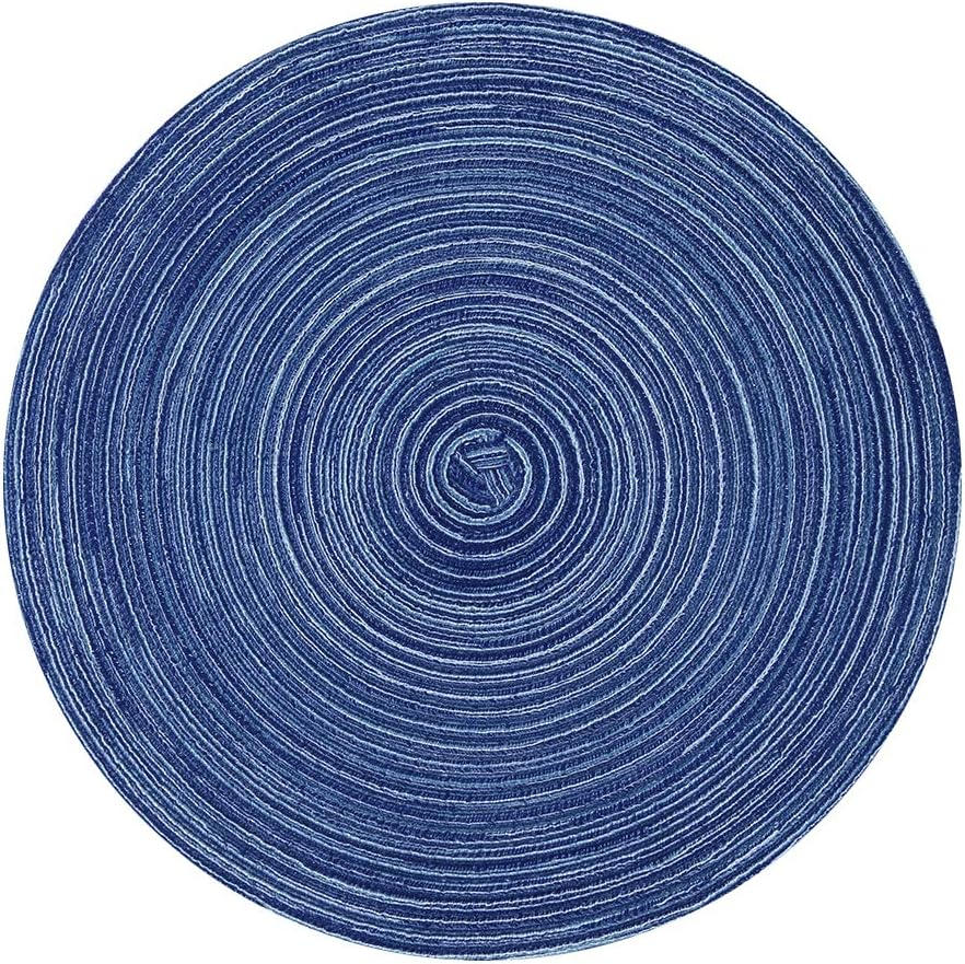 Blue Round Heat-Resistant Fabric Placemats, Set of 4