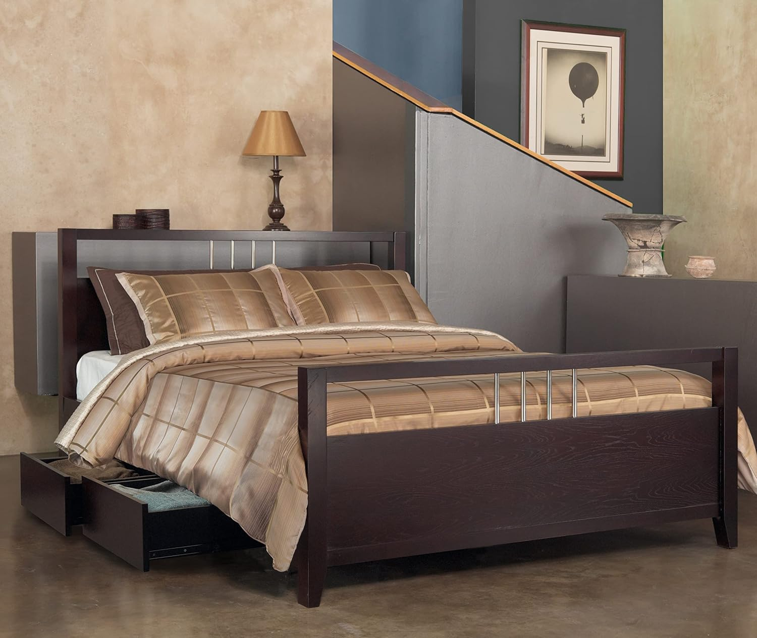 Modus Furniture Solid Wood 2-Side Storage Bed, King, Nevis - Espresso