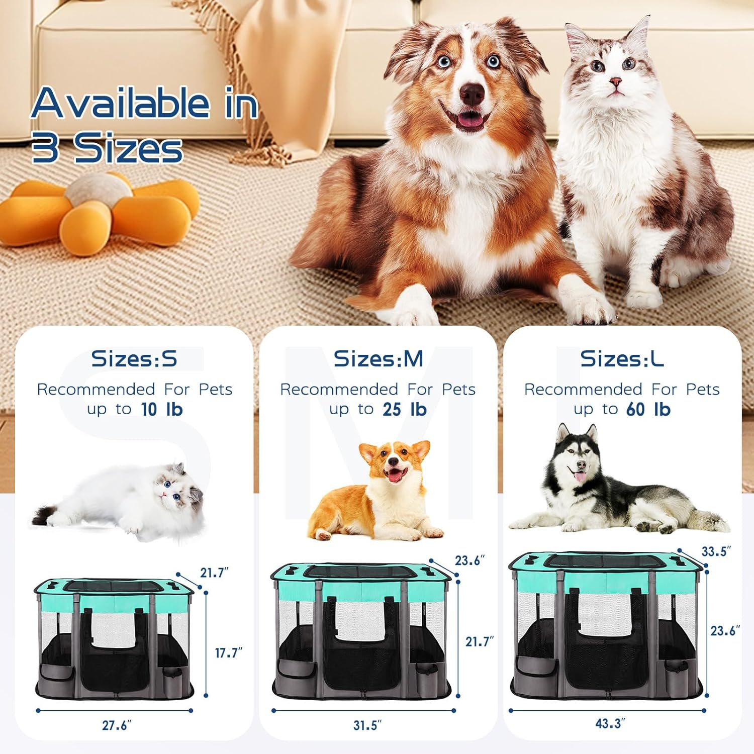 Dog Playpen,Pet Playpen,Foldable Dog Cat Playpens,Portable Exercise Kennel Tent Crate,Water-Resistant Breathable Shade Cover,Indoor OutdooCamping Travel Use for Small Animals with Carrying Case(L)