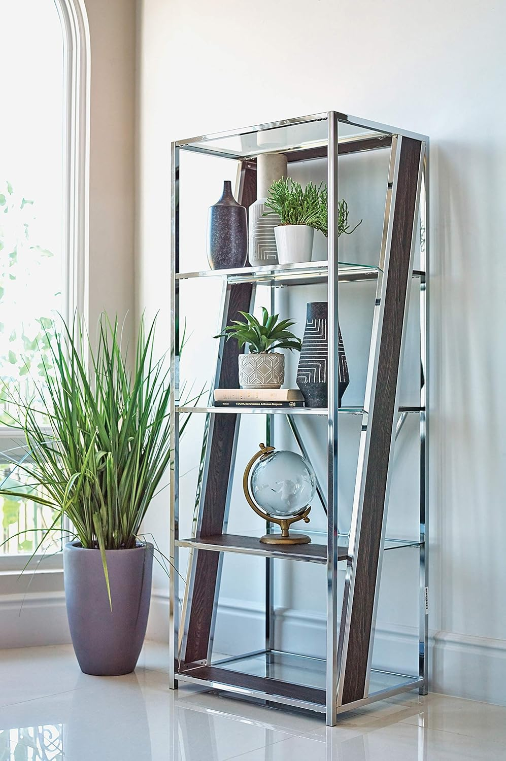 Alamosa 4-tier Bookcase with Glass Shelf Chrome