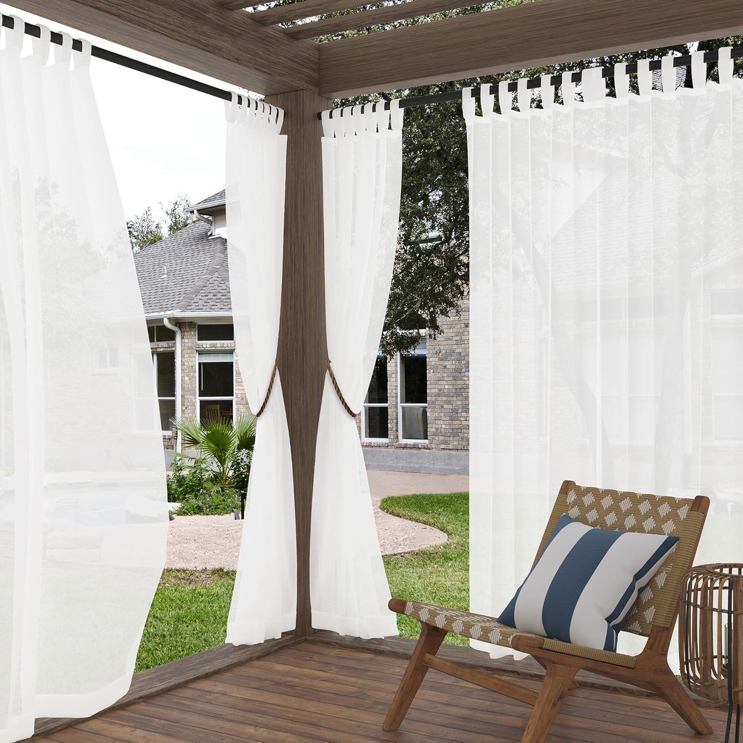 No. 918 84" x 50" White Solid Print Outdoor Curtain With Tab Top