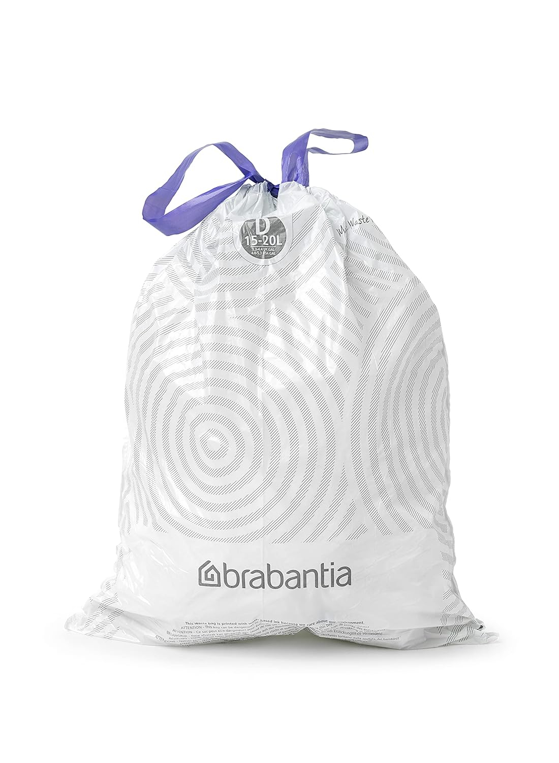 Brabantia PerfectFit Trash Bags (Size D / 4-5.3 Gal) Thick Plastic Trash Can Liners with Drawstring Handles (20 Bags)