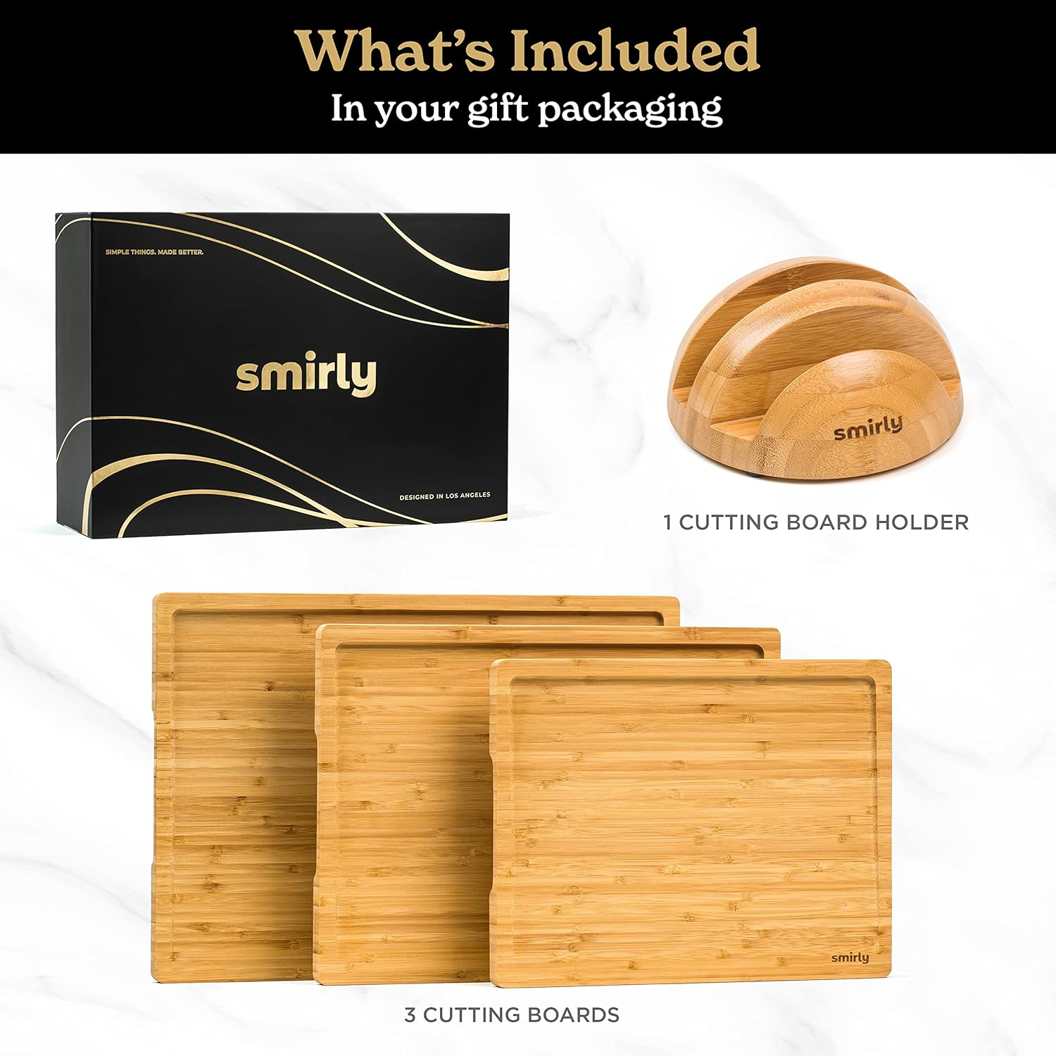 3-Piece Bamboo Cutting Board Set with Holder