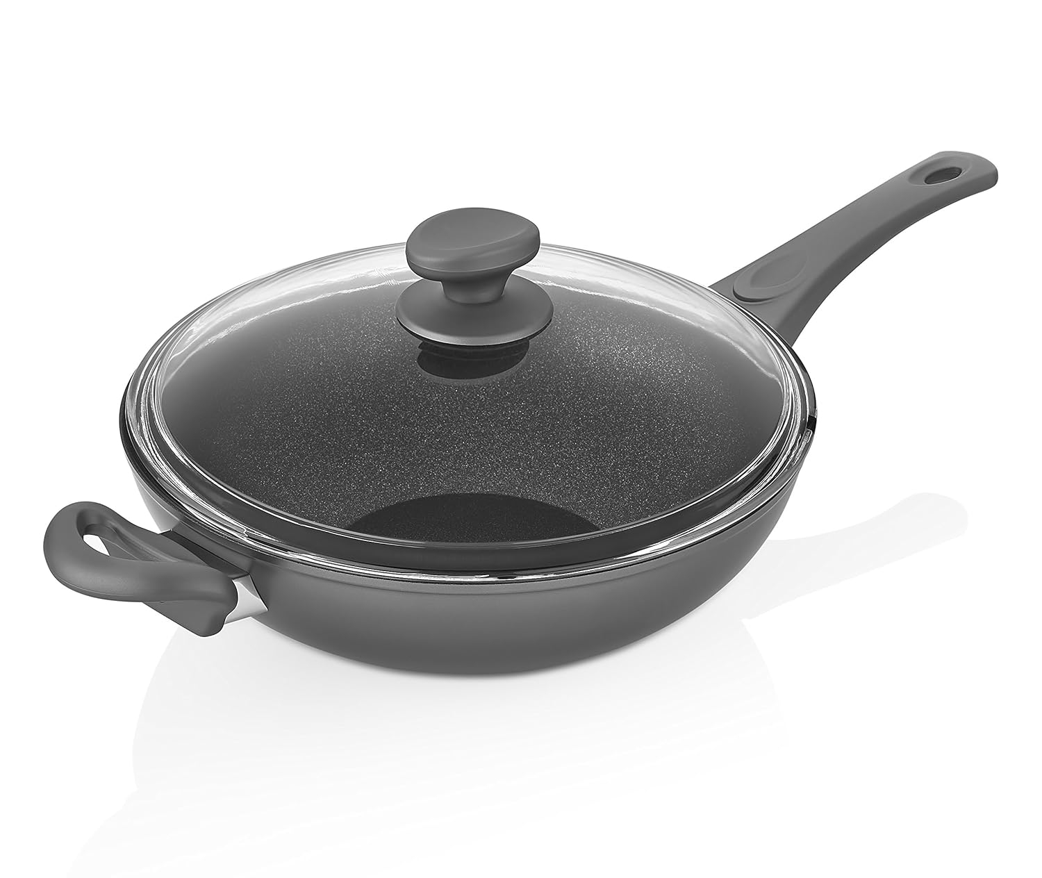 Titanium Nonstick 11 Inch Wok and Stir Fry Pan with Glass Lid Forged Aluminum with PFOA Free Scratch Resistant (Gray)
