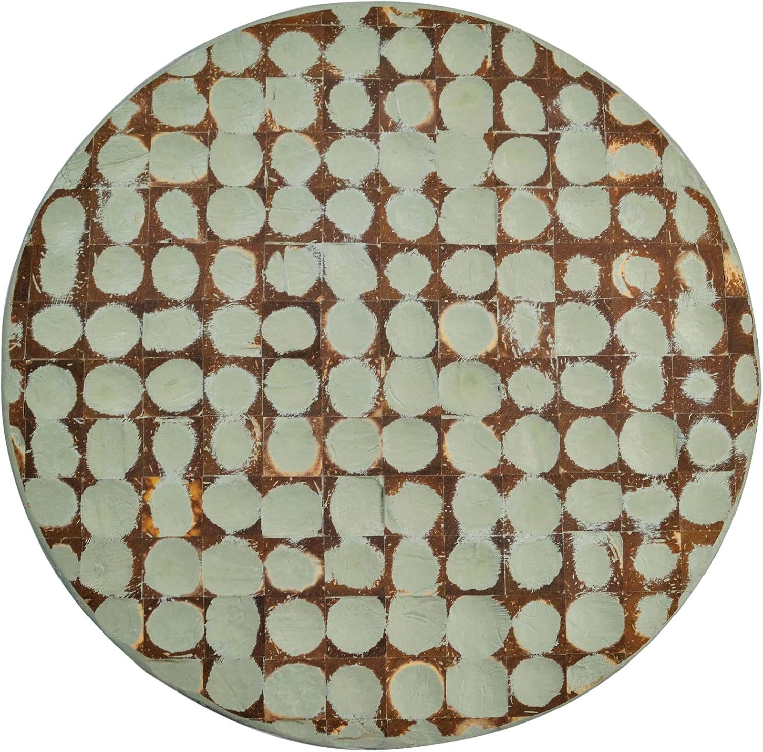 Sage Green Round Coconut Shell Mosaic Wood Side Table