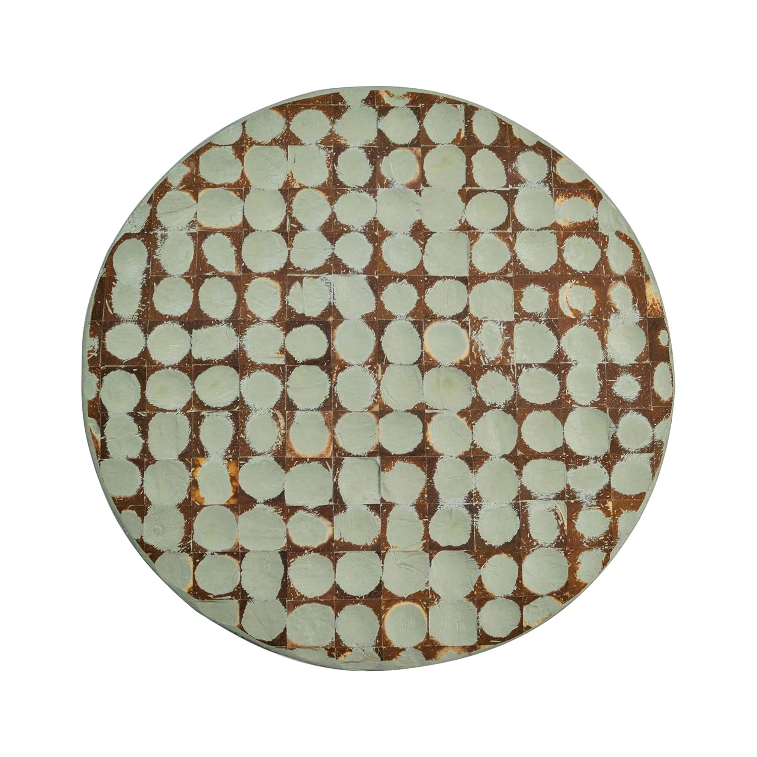 Sage Green Round Coconut Shell Mosaic Wood Side Table