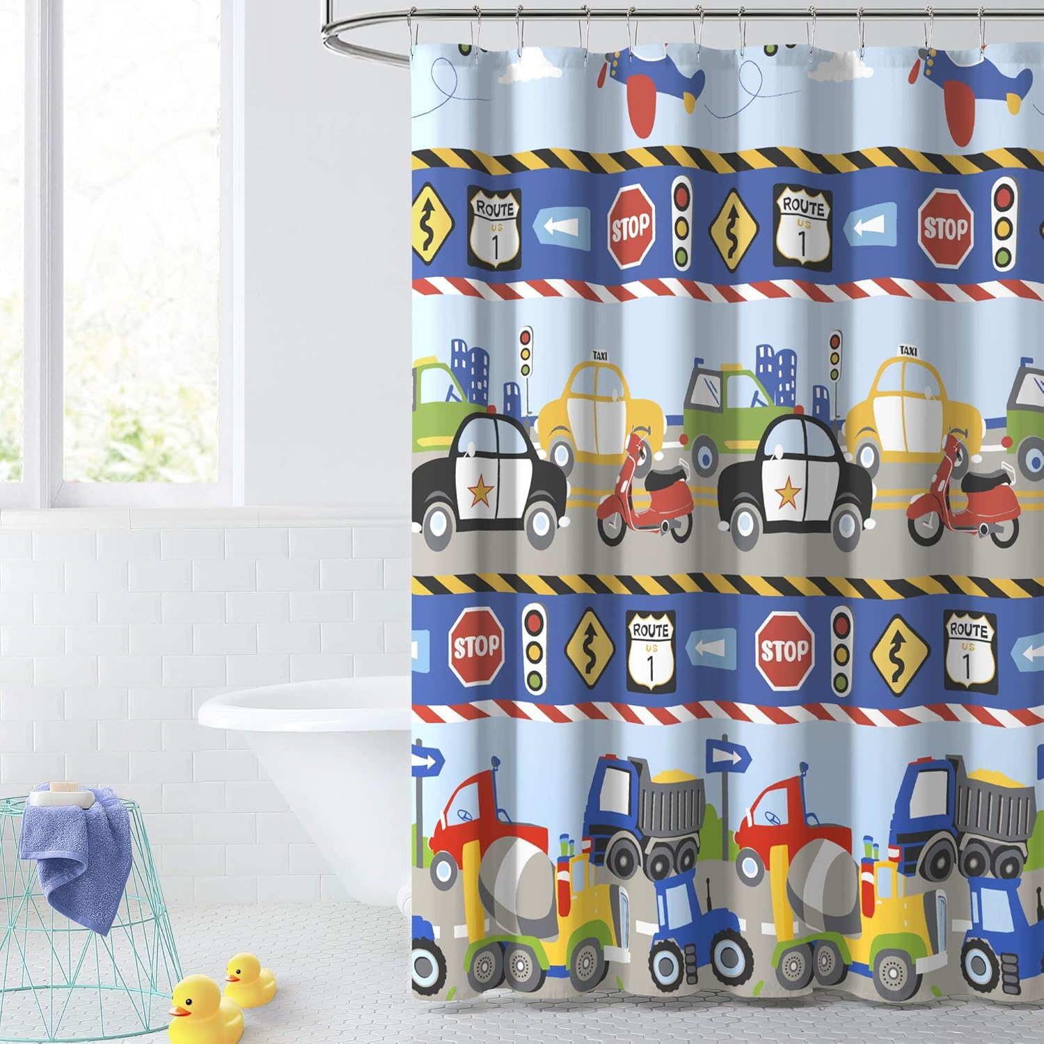 Dream Factory Cars and Trucks 72"x72" Bath Shower Curtain, Cotton, Polyester