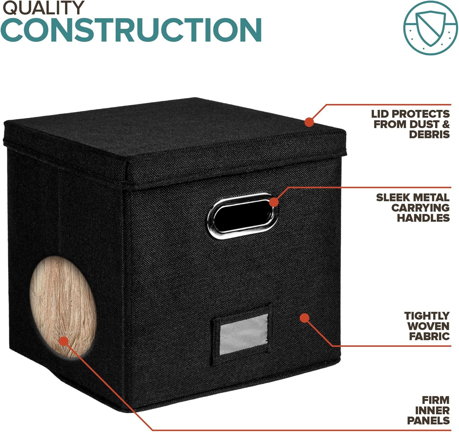 Vinyl Record Storage Box for up to 50+ 12-Inch Albums, Records Crate, LP Album Storage, Fabric Storage Boxes with Lids for Moving, Office, Closet, Home Organizer 13x13x13 (Black)