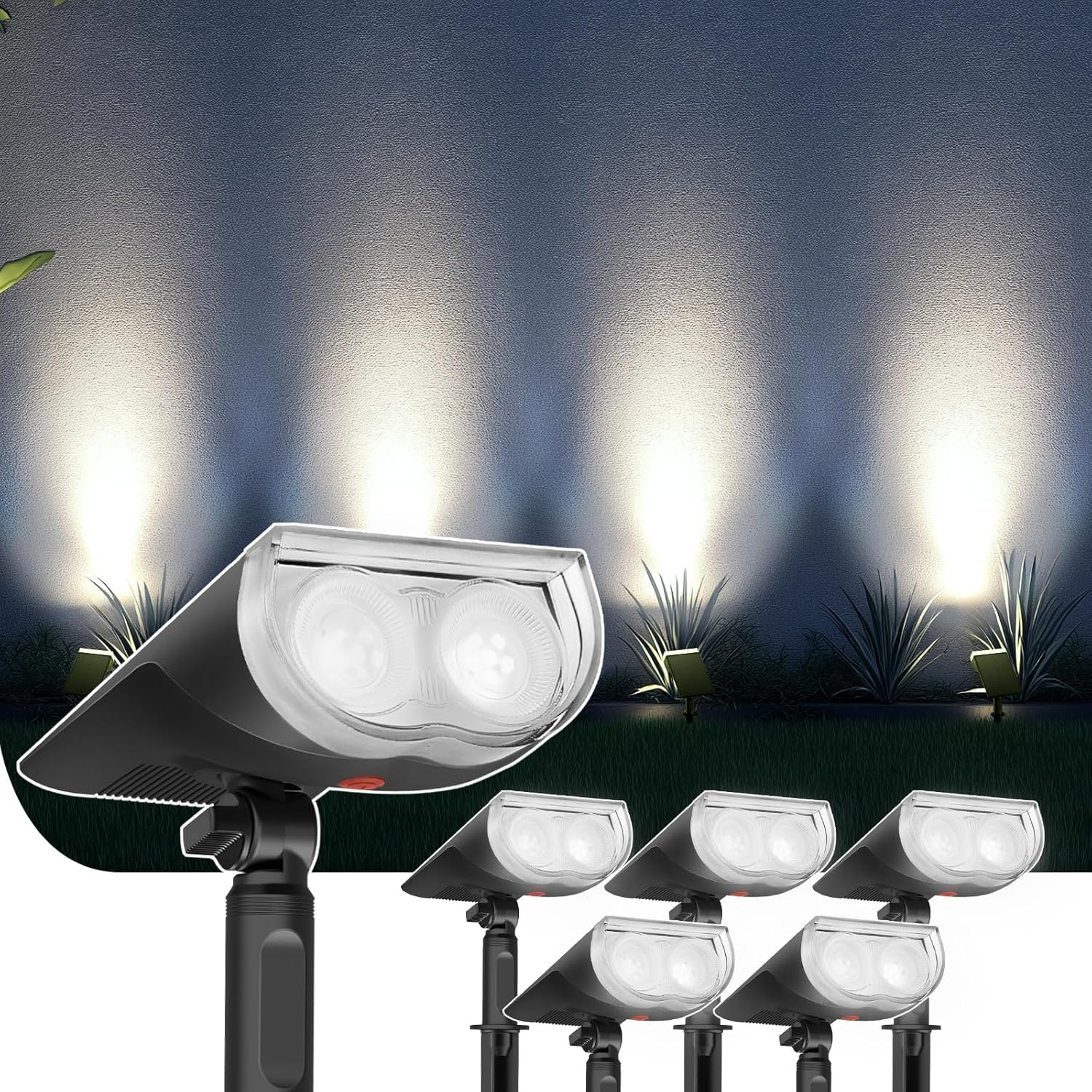 Linkind Solar Lights Outdoor StarRayS, Bright Solar Spot Lights Outdoor, IP67 Waterproof Spotlights for Garden Yard Landscape Walkway Patio Tree (Daylight, 6 Pack)