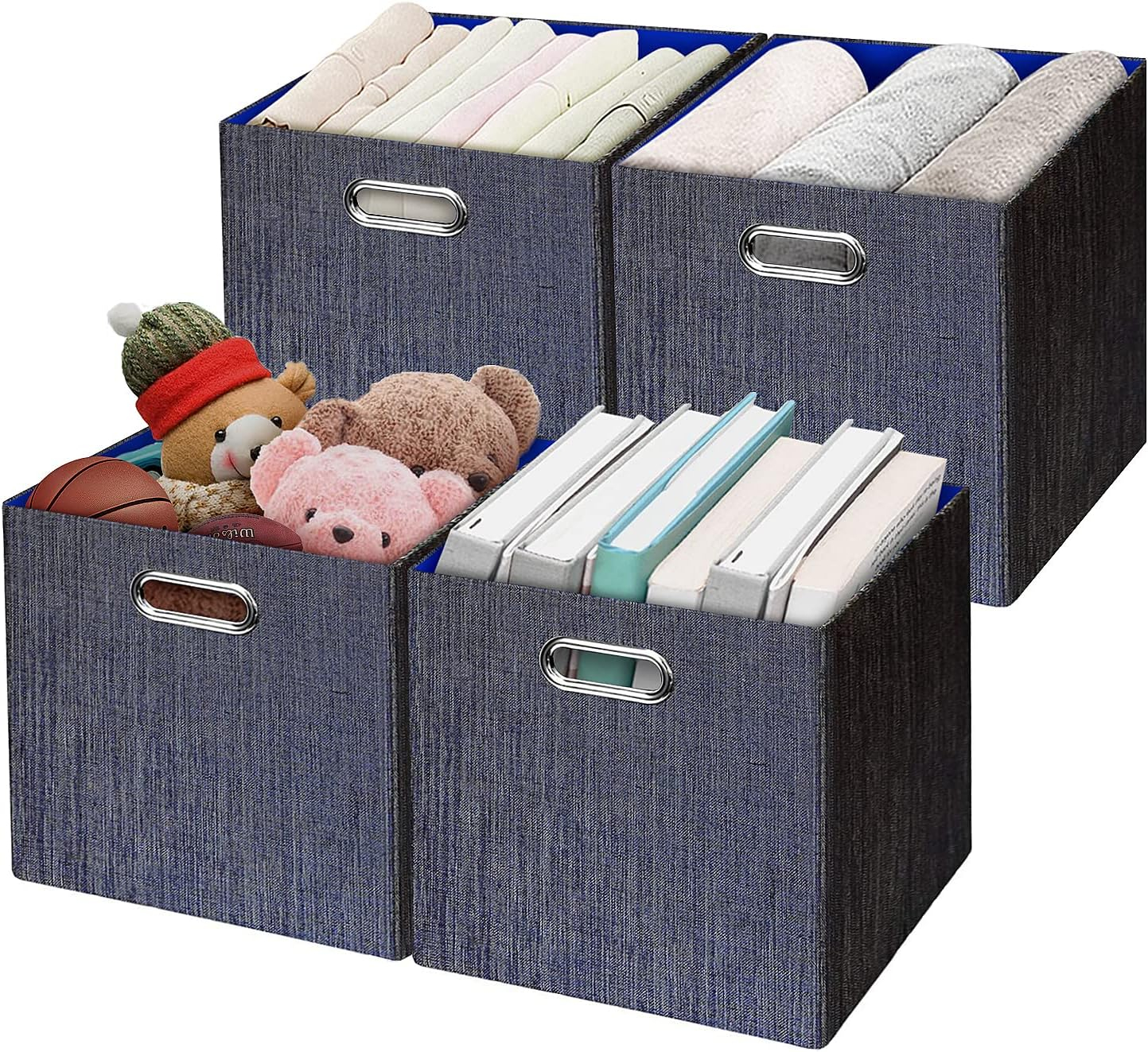 Storage Cube Basket Bins,13×13 Foldable Storage Containers for Shelf Cabinet Bookcase Boxes,Thick and Heavy Duty Fabric Drawer (4pcs, blue)