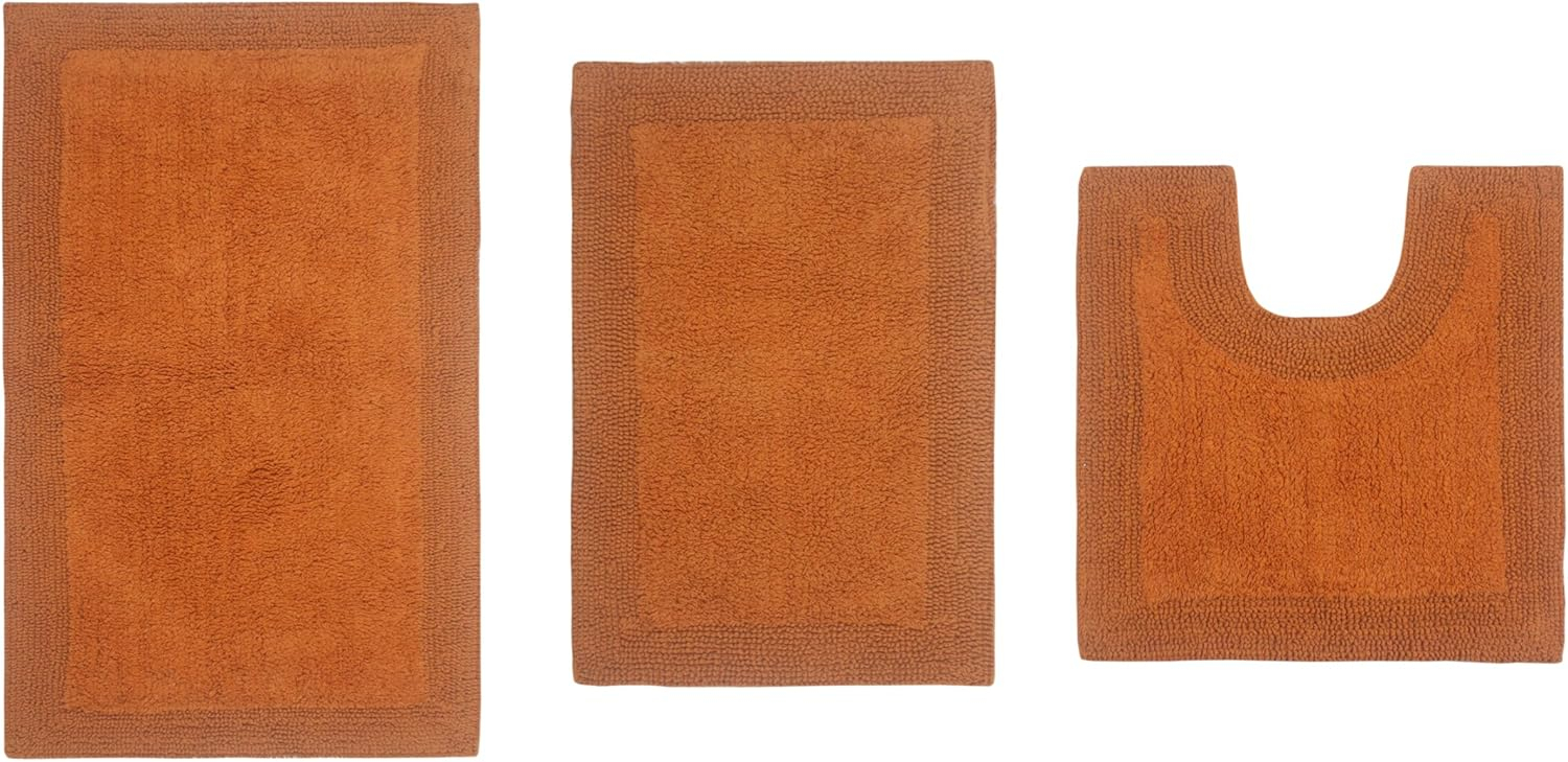 Home Weavers Luxury Collection 100% Cotton Reversible Bathroom Rug Set Machine Washable Bathroom Rug-17"x24", Bath Rug- 21"x34", U Shaped Contour- 20"x20", Terracotta Color 3 Piece Bath Carpet set