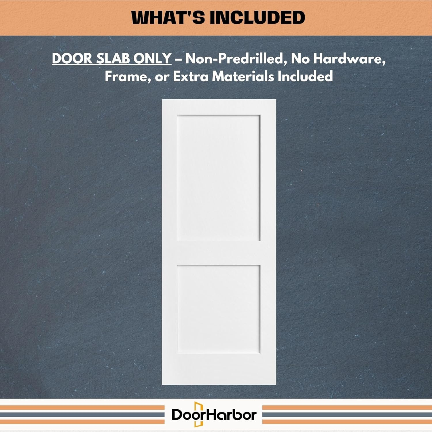 30" x 96" Interior Door Slab Only, 2-Panel Shaker Design, No Pre-Drilled Holes, White Primed, Solid Core, for Sliding, Swing, Barn, Bifold, or Pocket Door Applications (Not Prehung)