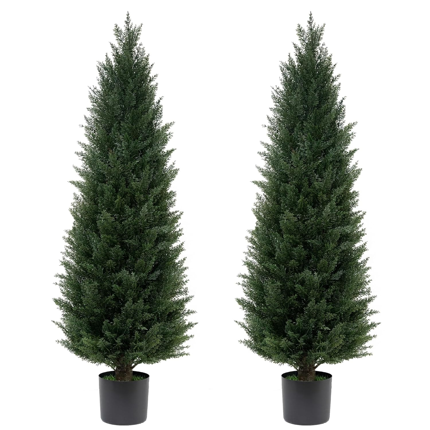 Two 4FT Artificial Cedar Trees Artificial Topiary UV Resistant Potted Plant Artificial Outdoor Tree Artificial Plants for Indoor Outdoor Garden