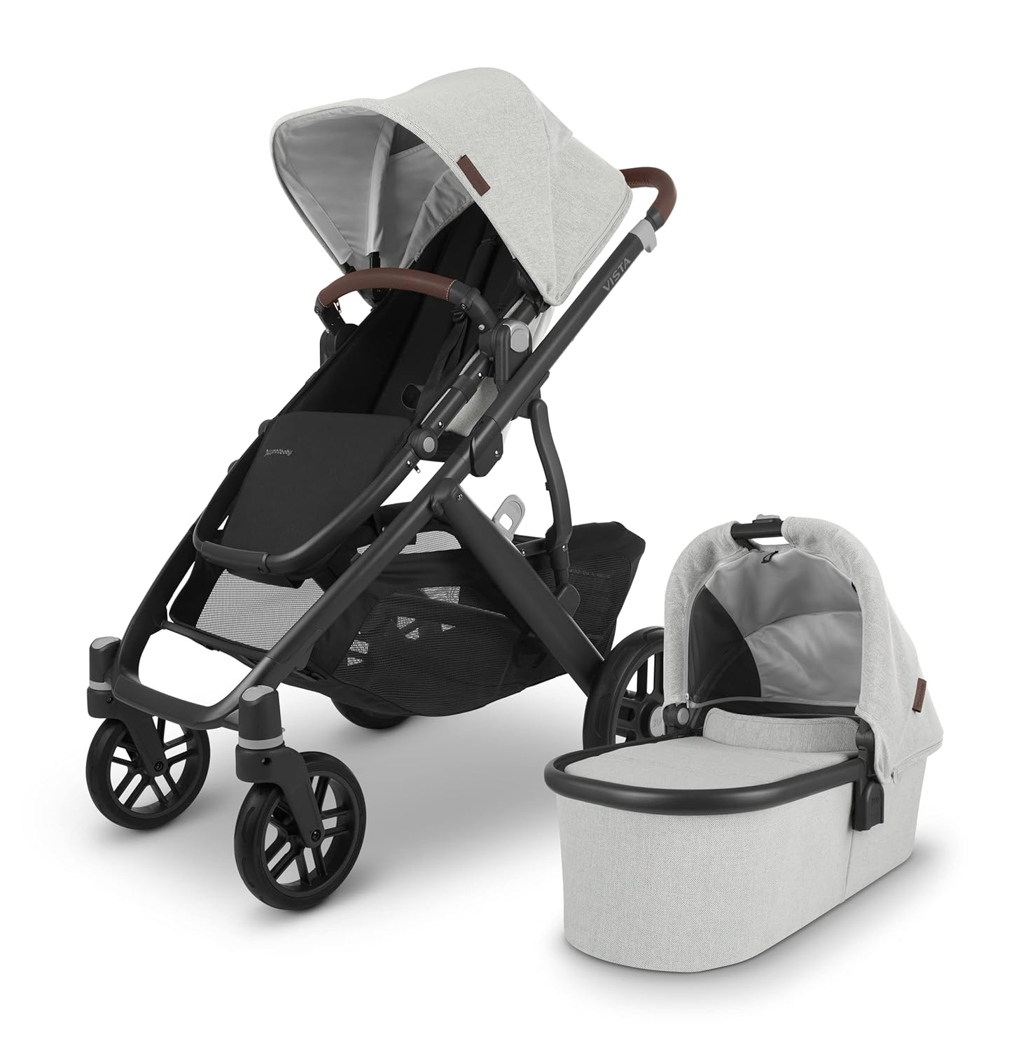 Green Mélange All-Terrain Bassinet Stroller with Leather Accents