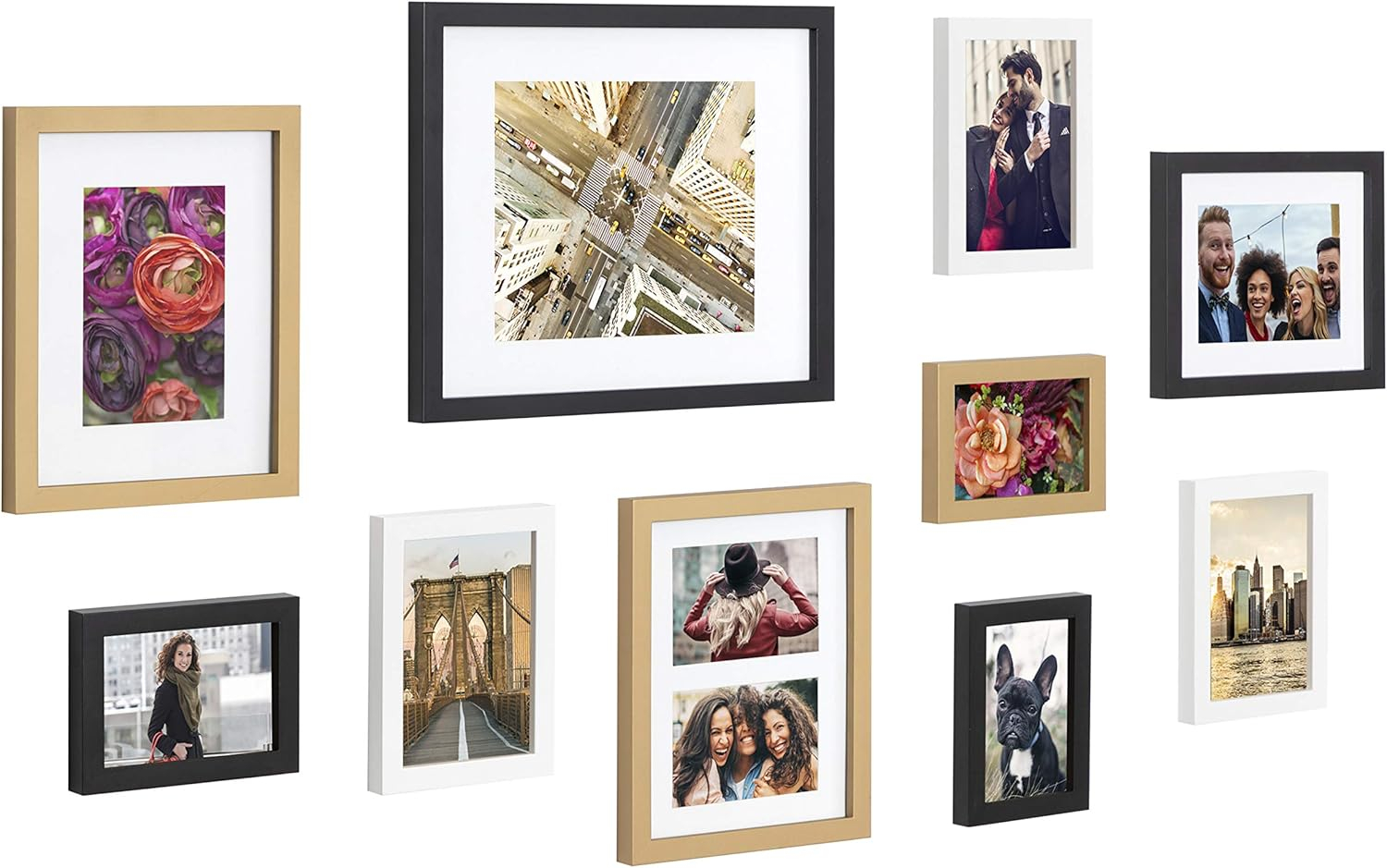 Kate and Laurel Gallery Modern Glam Frame Set, Set of 10, Black, White, and Gold
