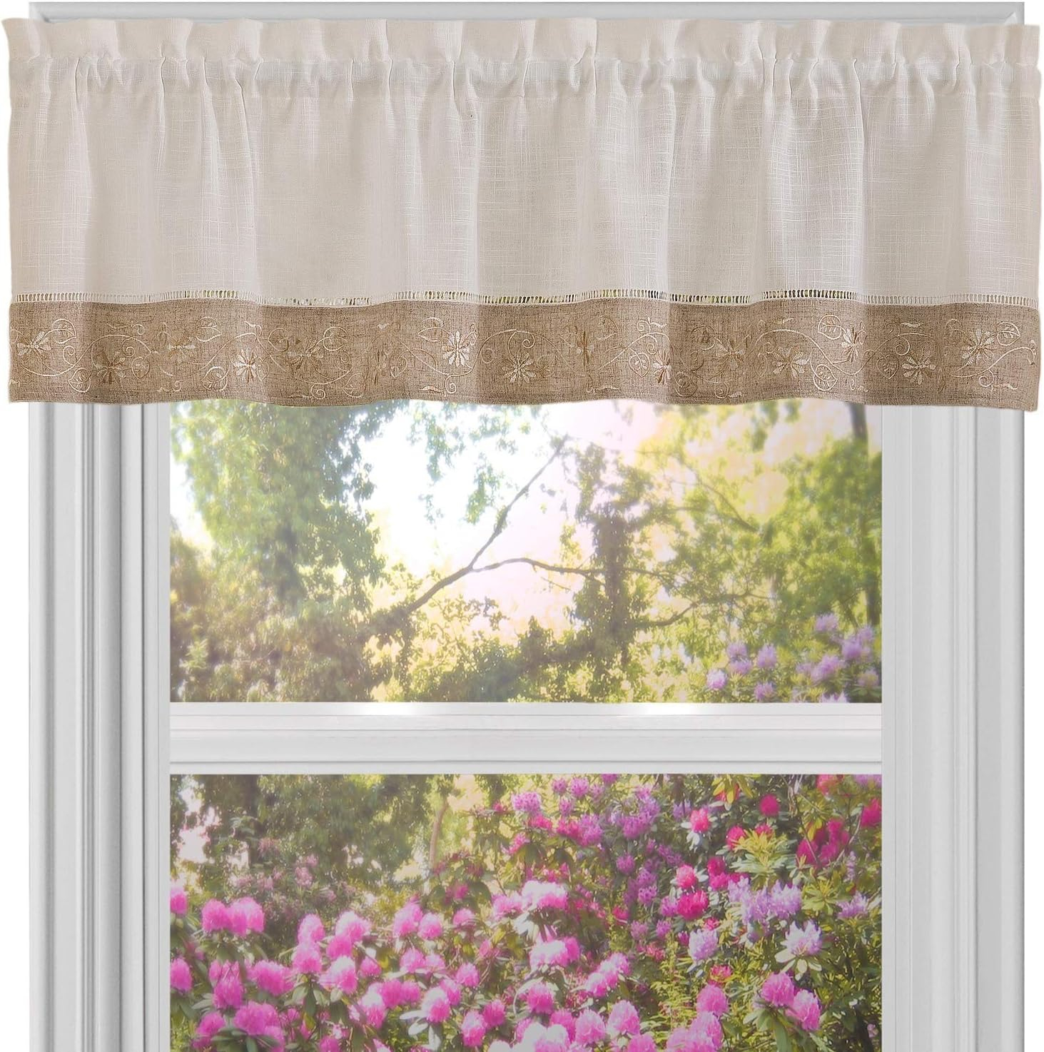 Achim Oakwood Polyester Light Filtering Curtain Valance, Natural, 58" x 14"