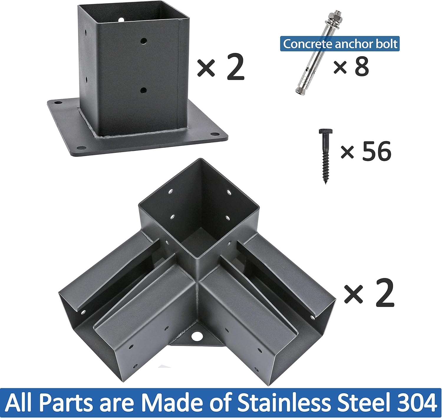 Pergola Brackets Stainless Steel Pergola Kit 3-Way Right Corner Bracket with Flange Anchors for 4"x 4" (Actual 3.5" X 3.5") Lumber, 2pack