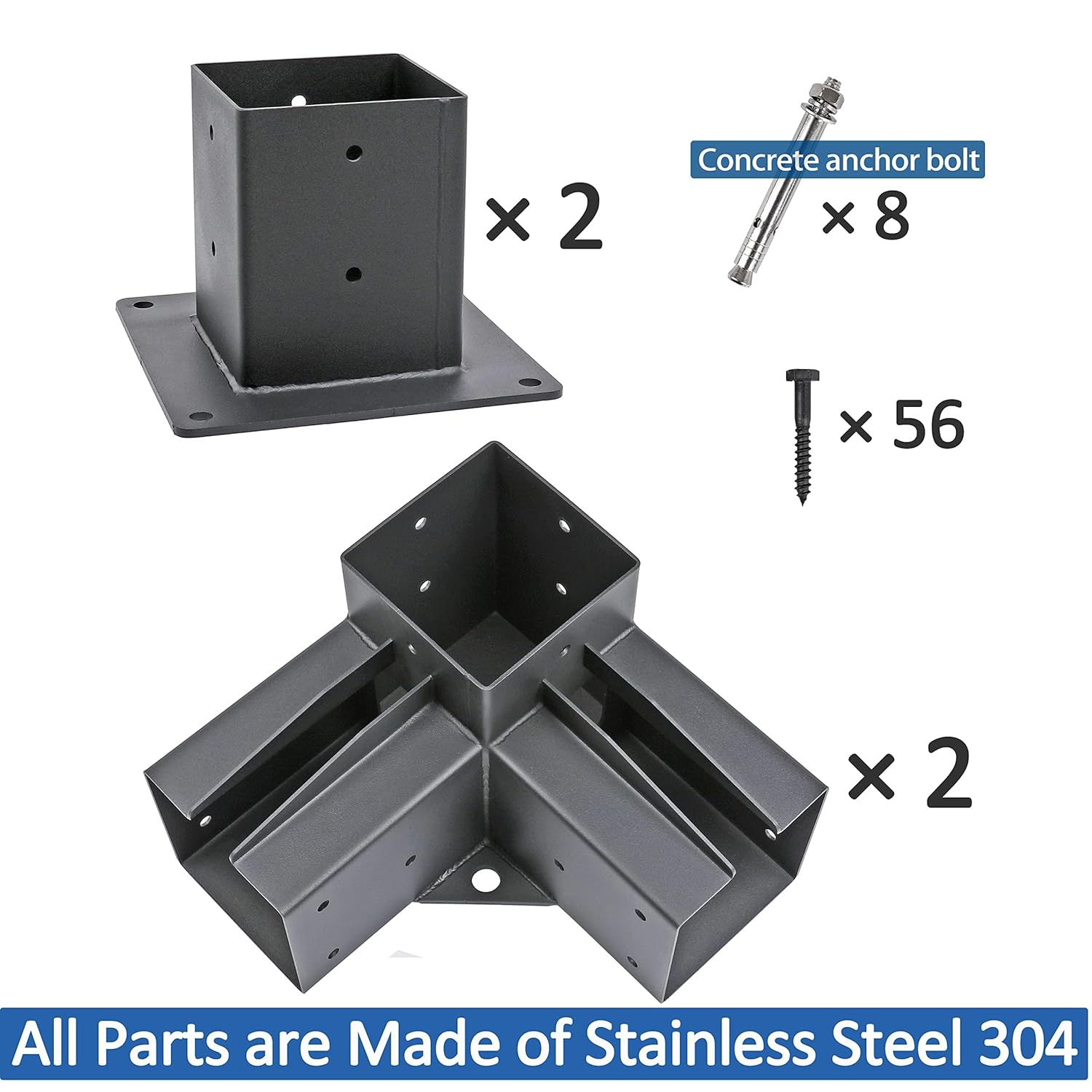 Pergola Brackets Stainless Steel Pergola Kit 3-Way Right Corner Bracket with Flange Anchors for 4"x 4" (Actual 3.5" X 3.5") Lumber, 2pack