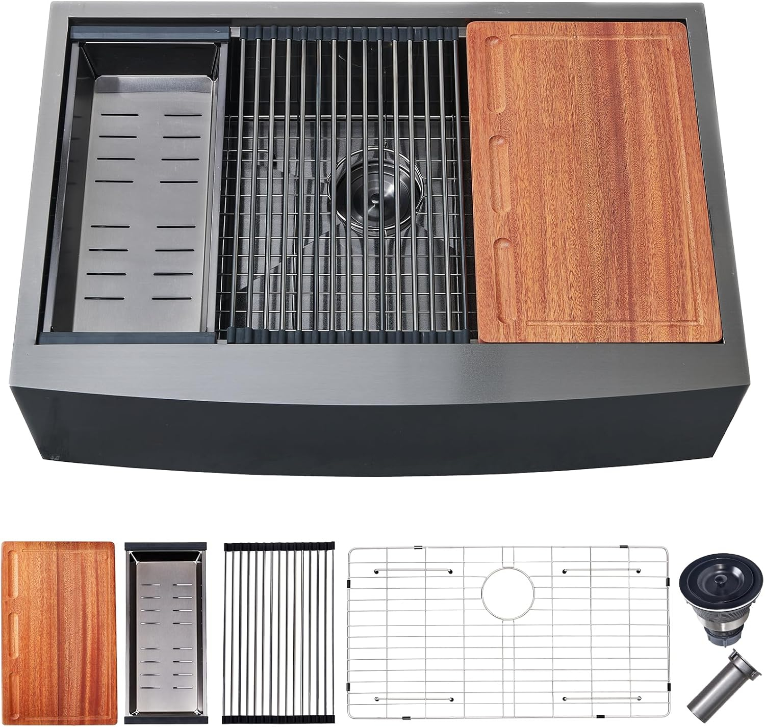 Black Farmhouse Sink 33 Inch - VALISY 33x22 Apron Front Farmhouse Kitchen Sink 16 Gauge Stainless Steel Undermount Ledge Workstation Deep Single Bowl Luxury Rustic Farm Sink with All Accessories