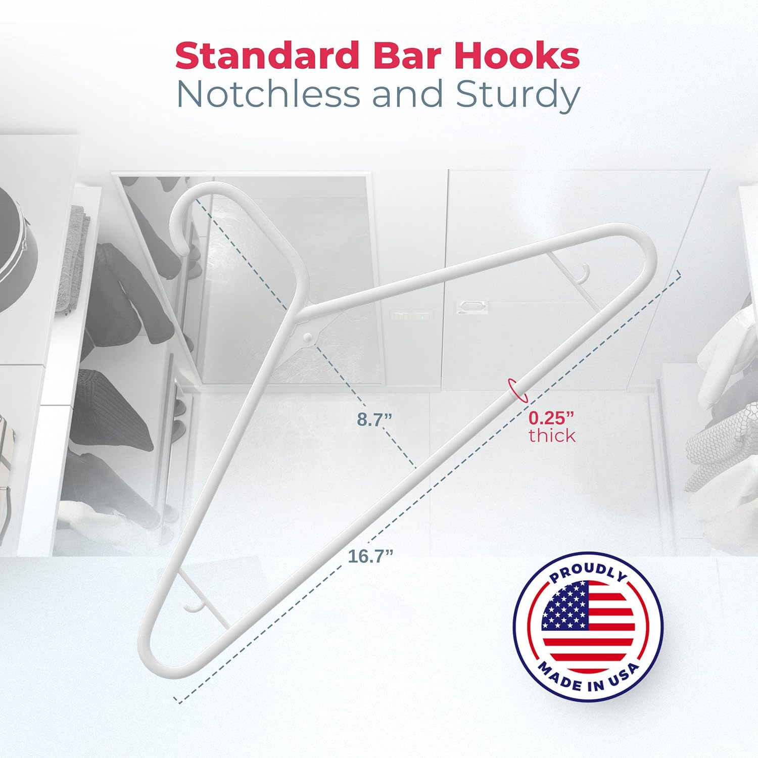 Made in USA Strong Clothes Hangers Bulk, 20-100 Pack Available, Heavy Duty Plastic Hanger for Closet and Clothing Hangars (60pk Black)