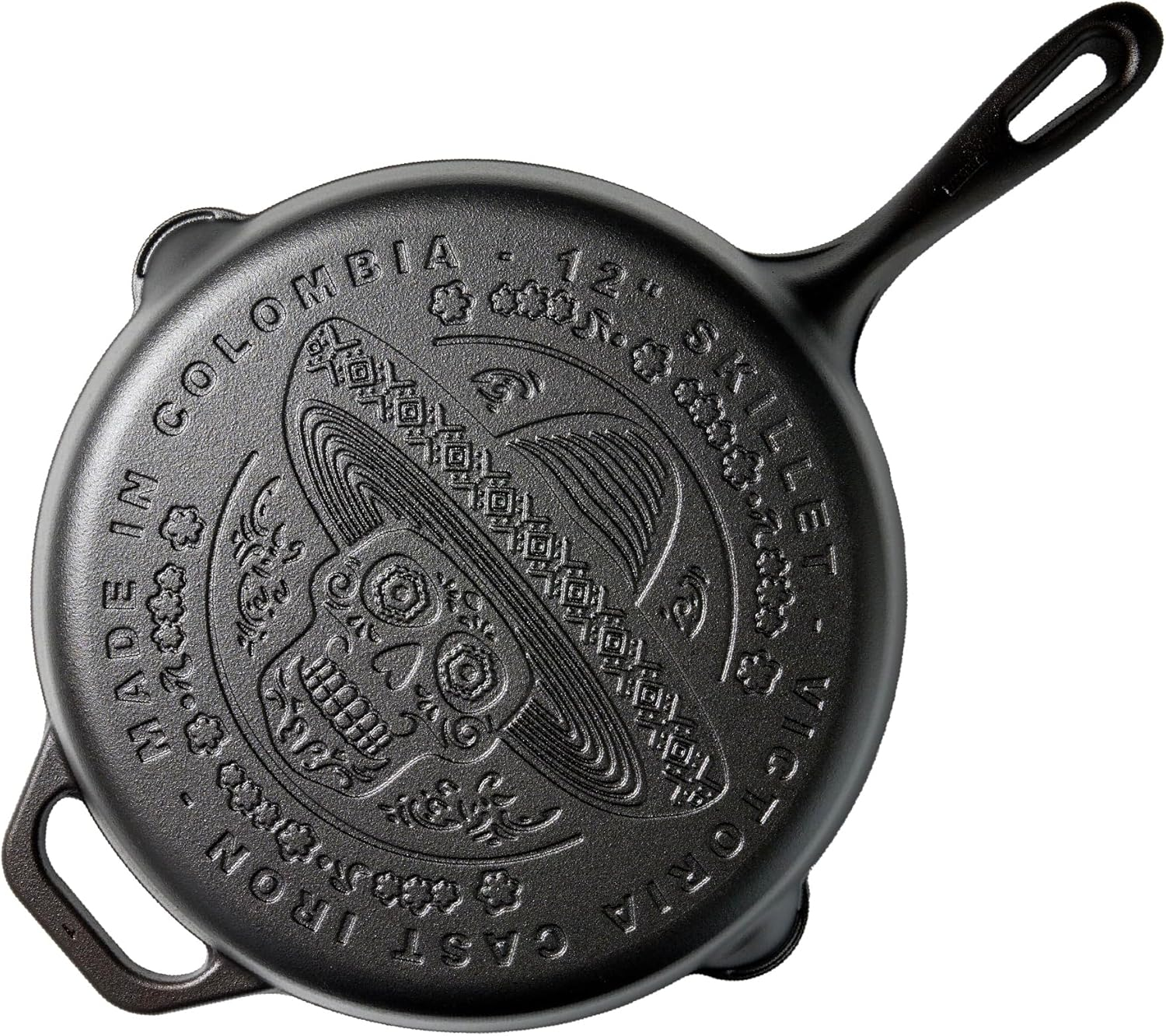 Victoria 12-Inch Day of the Dead La Calaca Cast Iron Skillet, Dia de los Muertos Seasoned Cast Iron Frying Pan with Long Handle, Made in Colombia