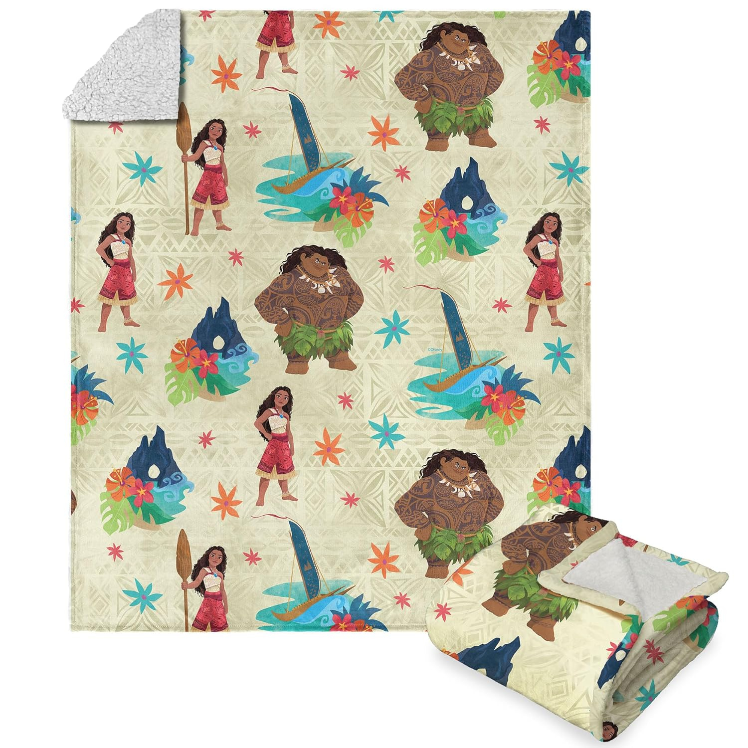 Disney Moana 2, Island Pattern, Silk Touch Sherpa Throw Blanket, 50 x 60 Inches