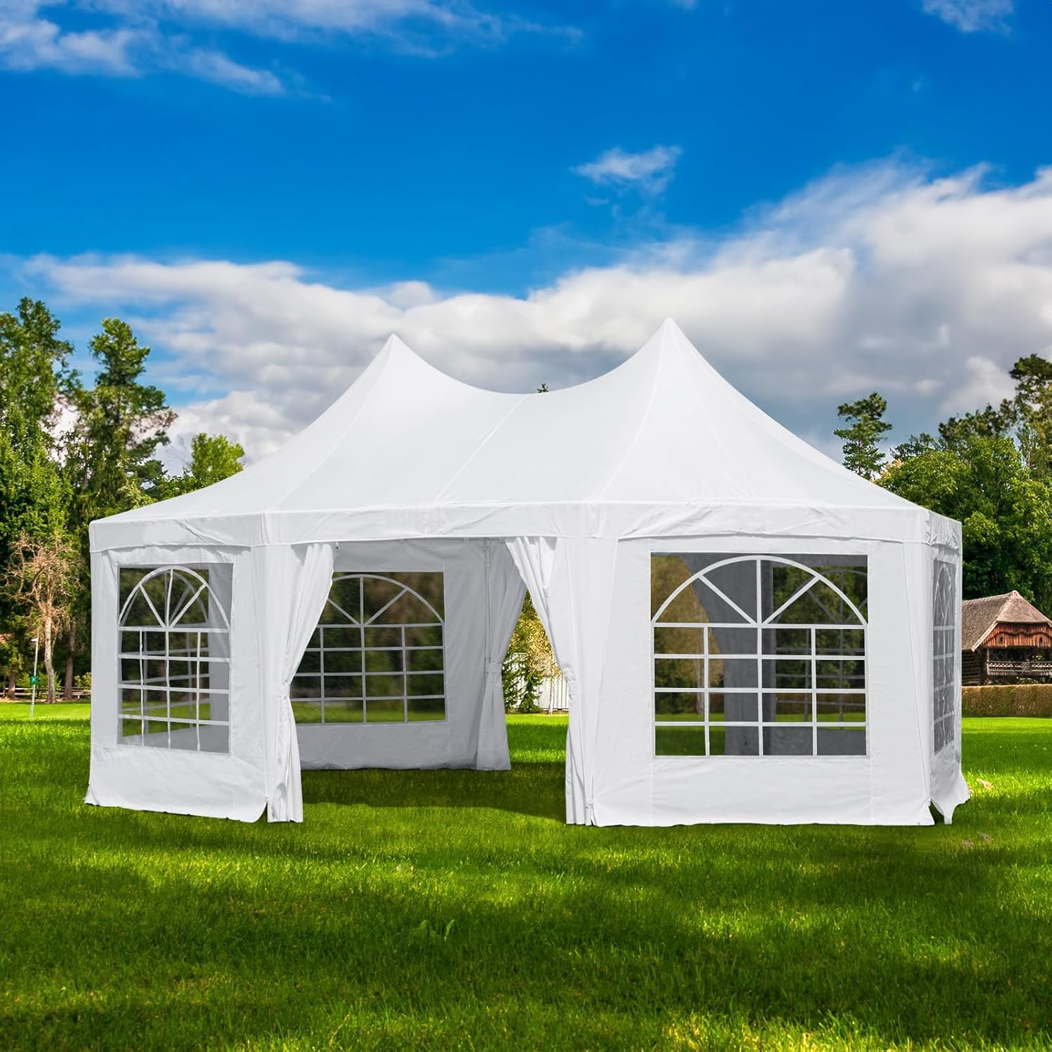 EROMMY 20x15ft Party Tent, White Wedding Tent, Octagonal Heavy Duty Canopy with 6 Removable Sidewalls, 6 Church Windows and 2 Pull-Back Doors, Outdoor Gazebo Pavilion Shelter Tent for Party, Event