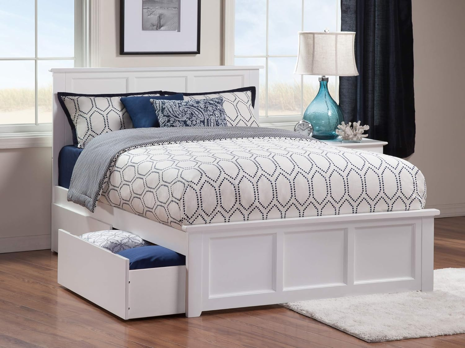 Madison White Twin XL Platform Bed with Matching Foot Board with 2-Urban Bed Drawers