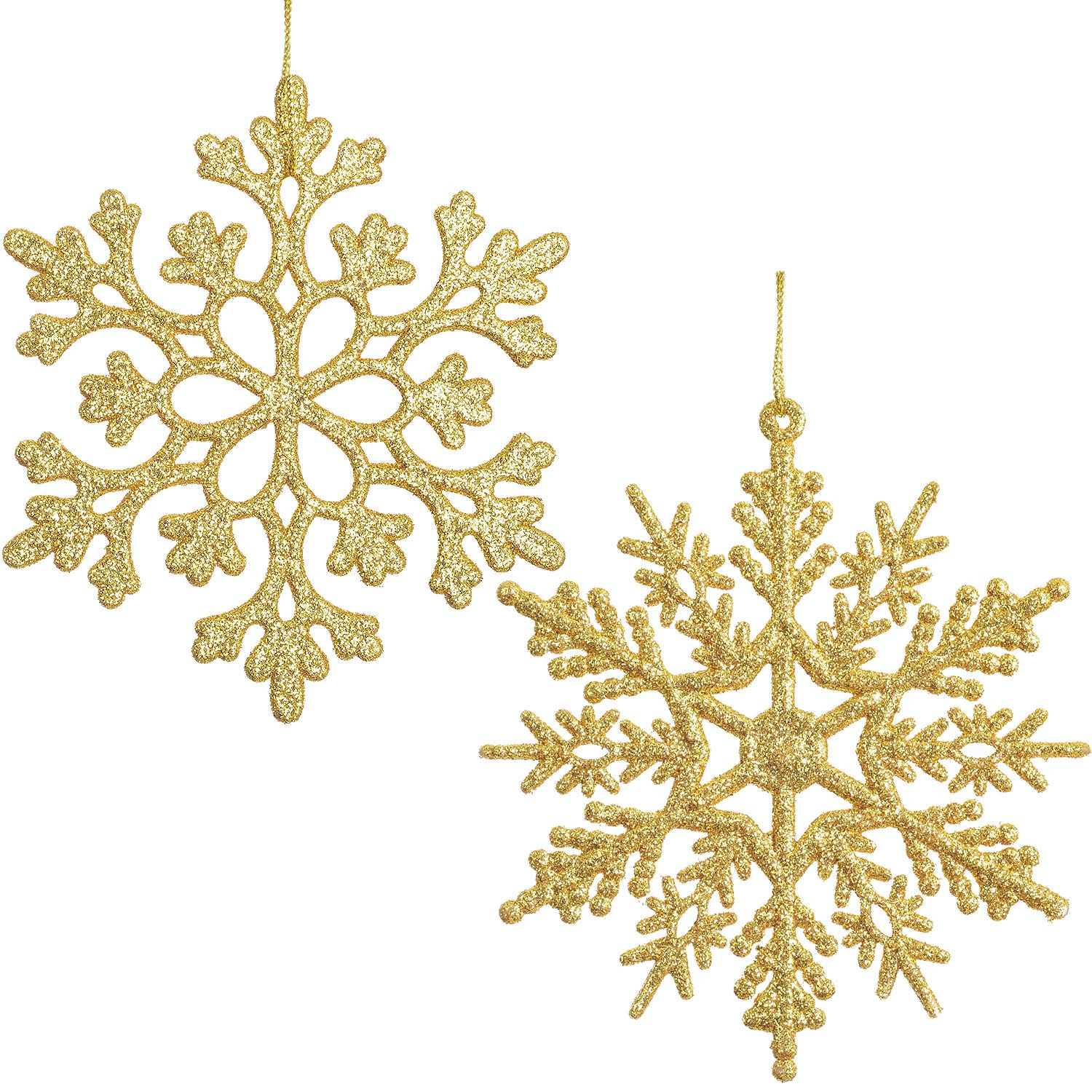 DearHouse 36Pcs Christmas Glitter Snowflake Ornaments, 4 Inch Plastic Snowflake Christmas Tree Ornaments Decorations for Winter Wonderland Christmas Party Decorations, Gold