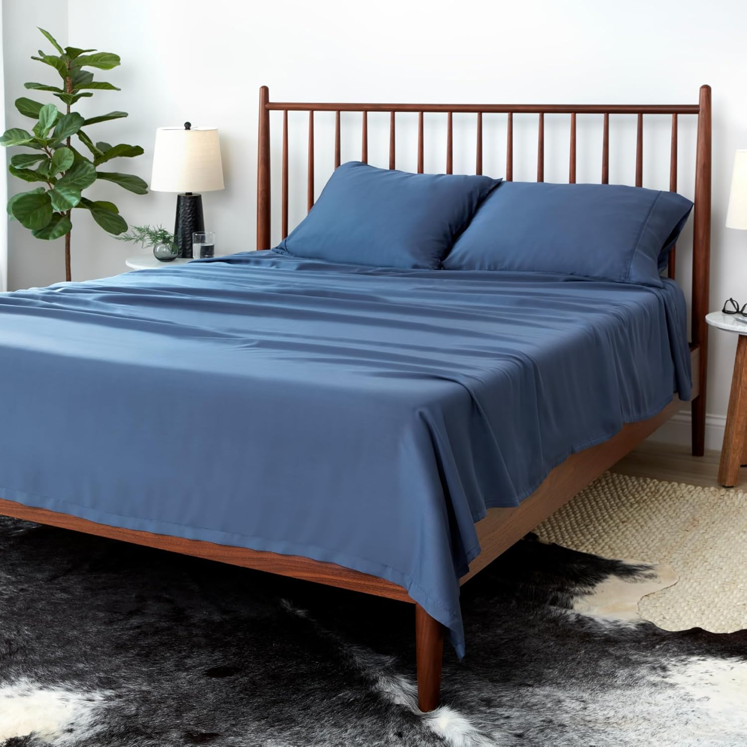 SHEEX Arctic Aire Max Sheet Set with 2 Pillowcases, Queen - Soft as Silk - 100% Tencel Lyocell Sateen - Cooling - Breathable - Moisture-Wicking, Denim