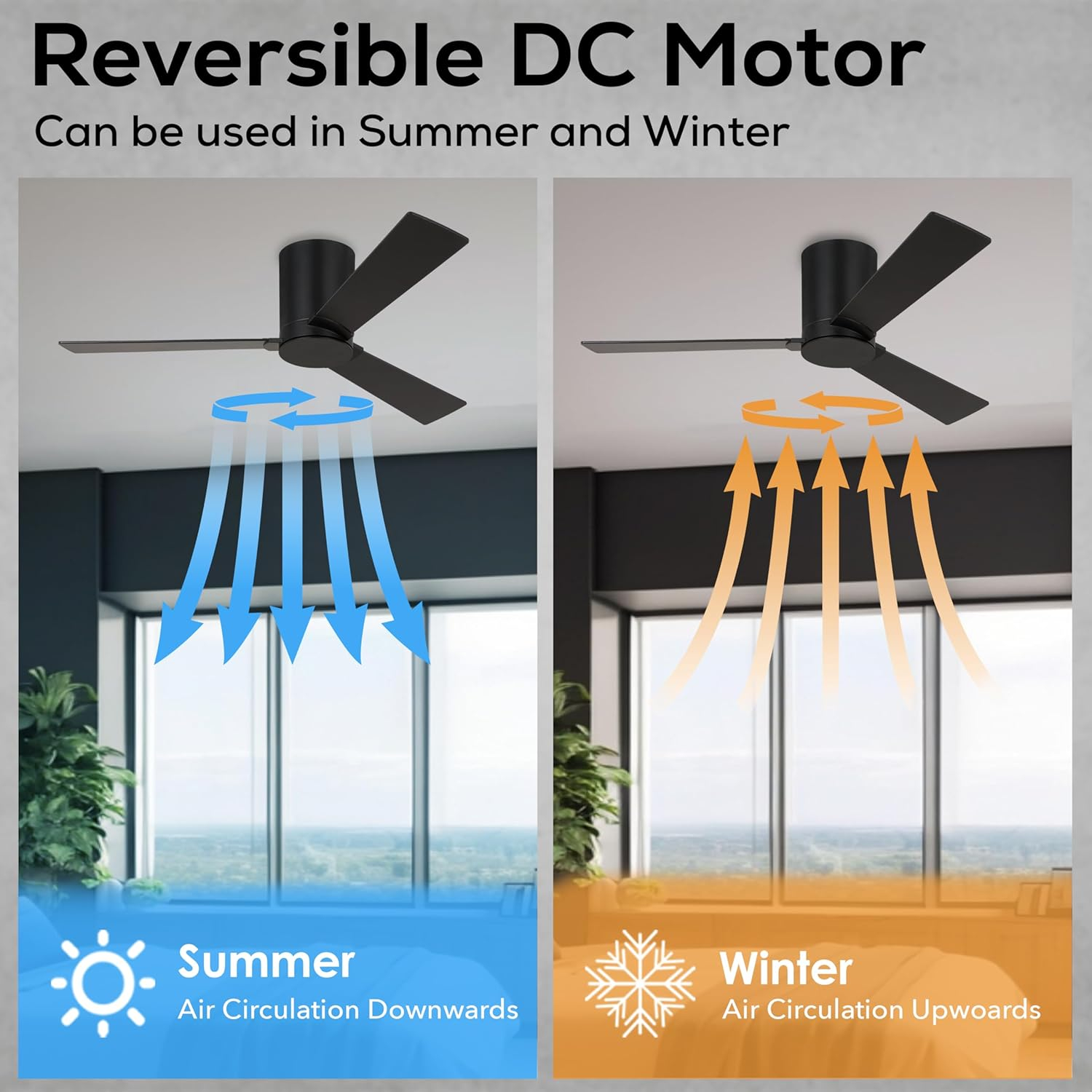 Monte Carlo 3RZHR52MBK Rozzen Hugger 52" Black Ceiling Fan with Remote Control, Reversible DC Motor, Damp Rated, 3 Reversible Blades (Midnight Black and American Walnut)