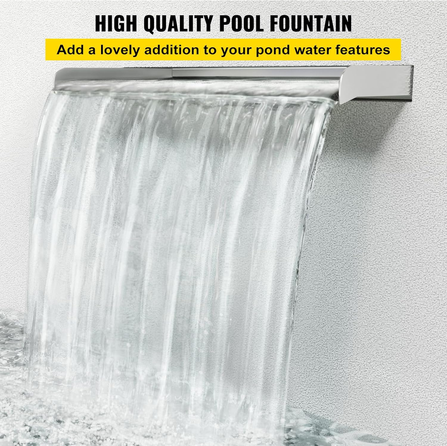VEVOR Pool Fountain Stainless Steel Pool Waterfall Spillway with Pipe Connector Rectangular Garden Outdoor (59.1")