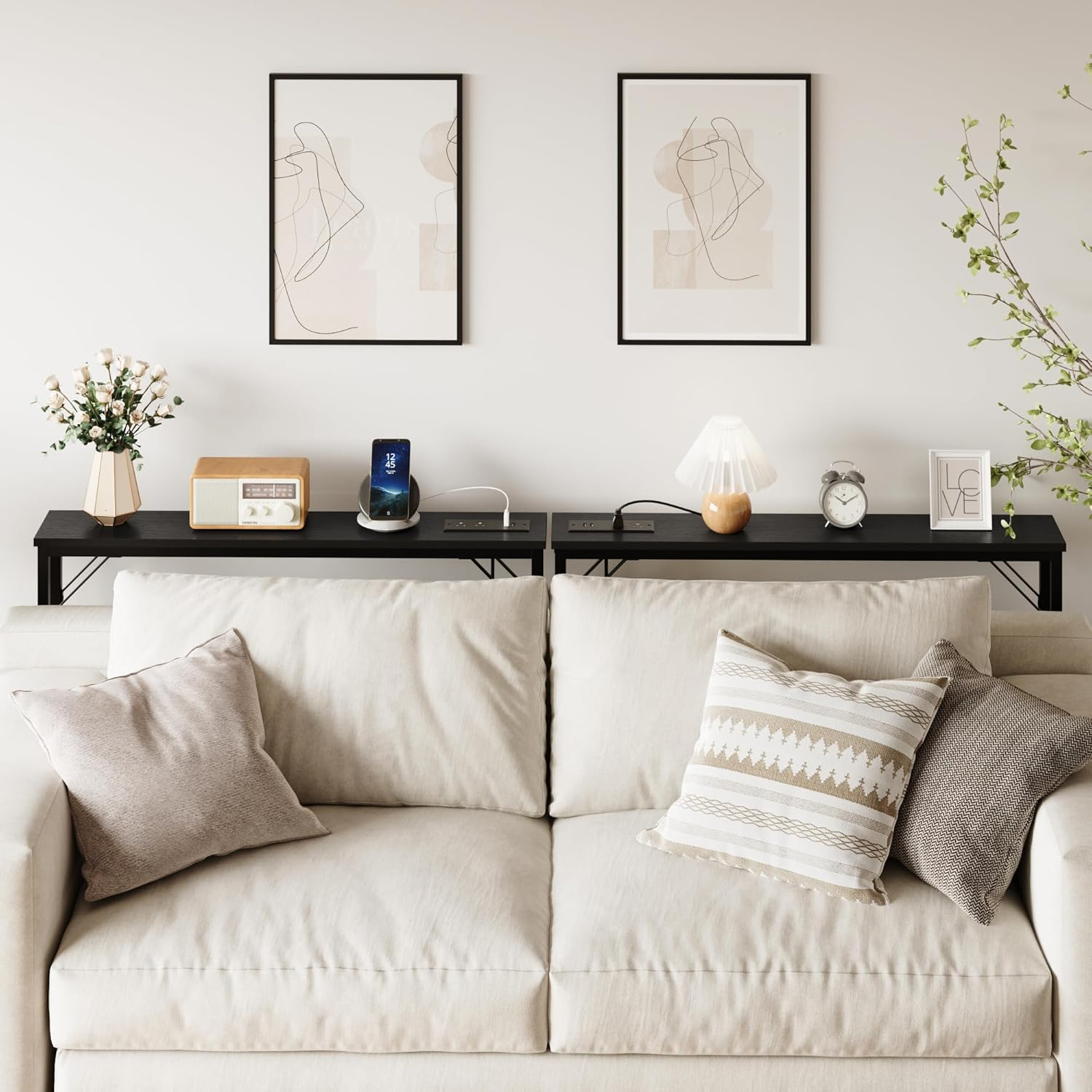 Danolapsi Console Table with Power Outlet,5.9" Narrow Sofa Table,Skinny Console Table with Storage,Farmhouse Table Behind Sofa Couch Hallway Entrance for Living Room,Entryway,Foyer