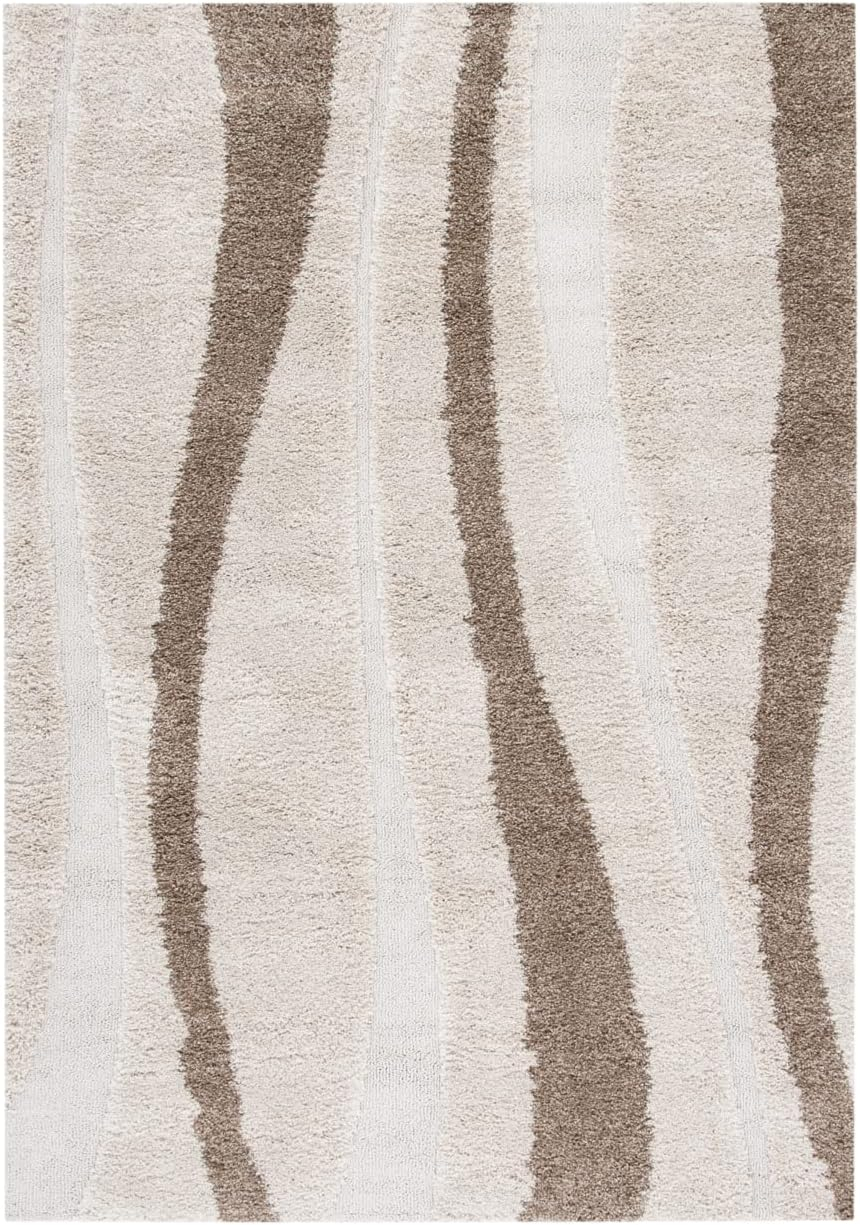 SAFAVIEH Florida Ellen Abstract Shag Runner Rug, Cream/Dark Brown, 2'3" x 8'