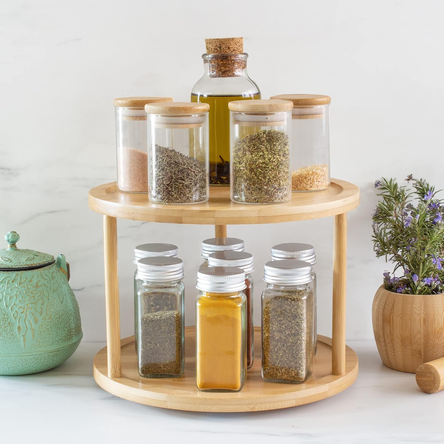 TB Home Two-Tier Bamboo 10" Lazy Susan Turntable for Cabinets, Countertop, Panty or Table