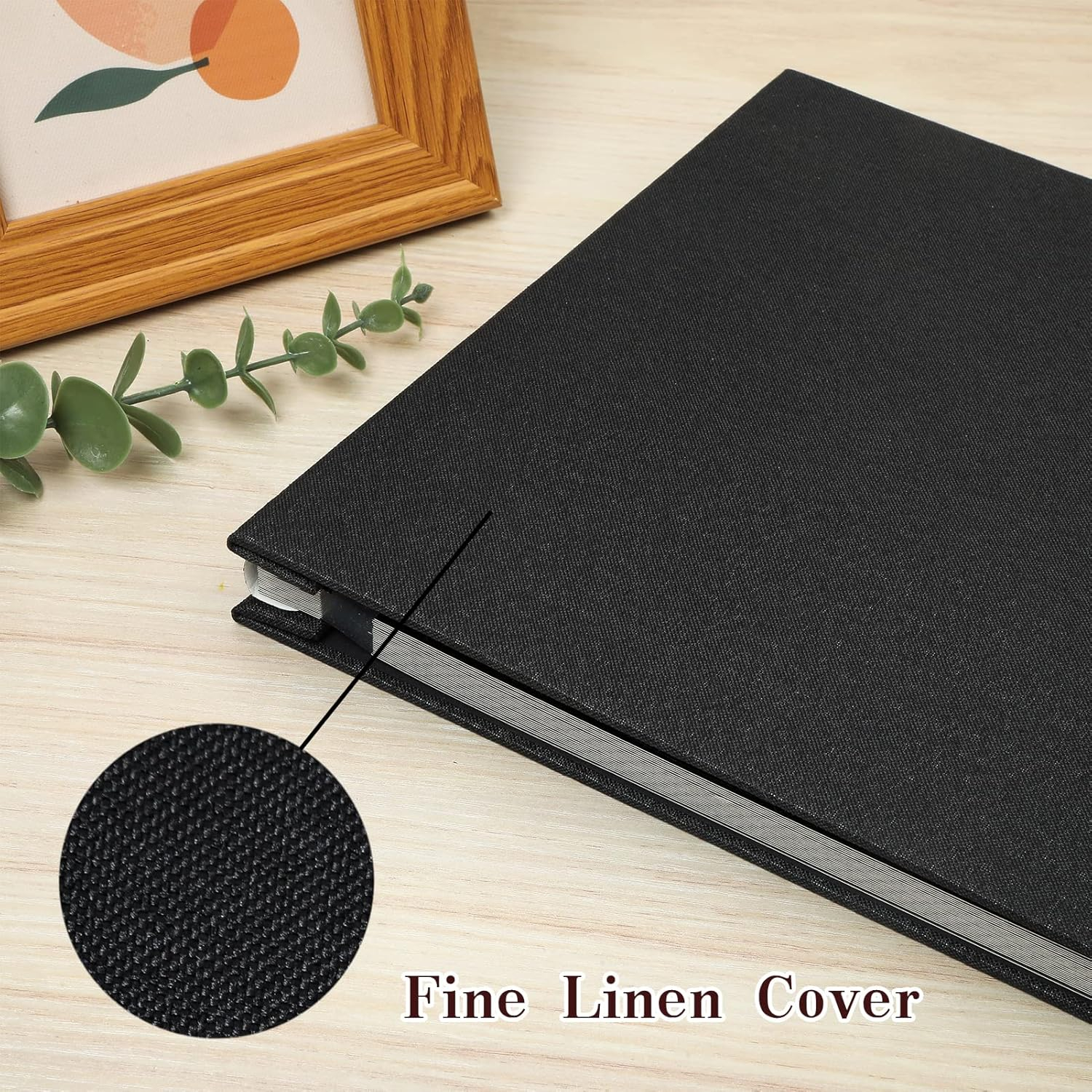 Spbapr Large Photo Album Self Adhesive Linen Cover Magnetic Scrapbook Album DIY Scrap Book 40 Black Sticky Pages for 3x5 4x6 5x7 8x10 Pictures with A Metal Pen