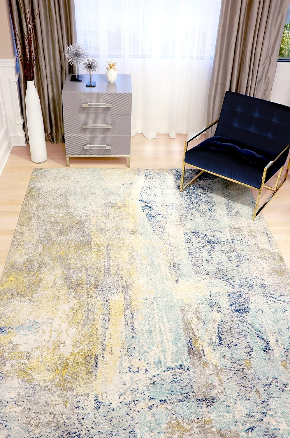 Handmade Blue and Gray Synthetic 10' x 14' Rectangular Area Rug