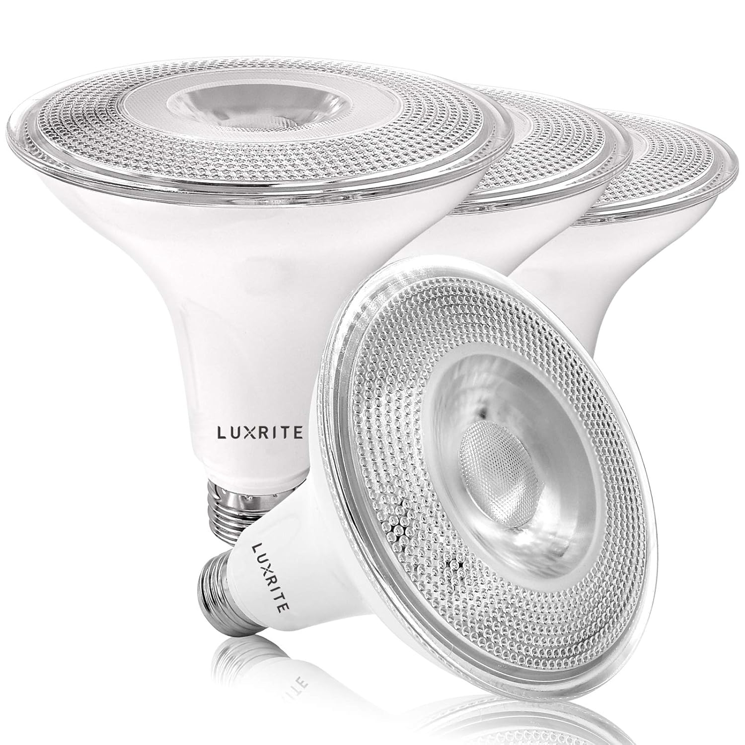 Luxrite 4-Pack LED PAR38 Flood Light Bulb 5000K Bright White 1250 Lumens 15W Dimmable Wet Rated E26 Base UL Listed