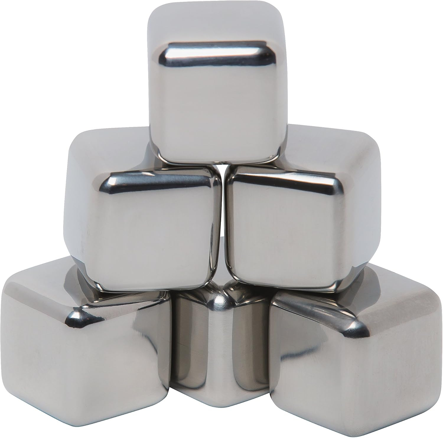 Mammoth Ice Bergs, 6 Reusable Ice Cubes made from 18/8 Kitchen Grade Stainless Steel, Reusable Ice Cubes for Drinks, Keeps Beverages Cold for 2 Hours