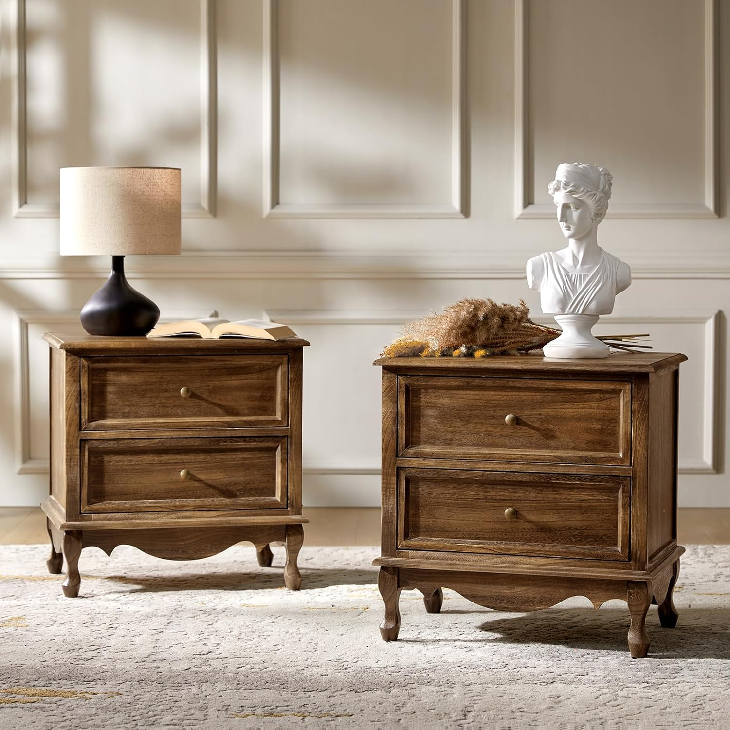 HULALA HOME Pallantium 24'' Tall 2 - Drawer Nightstand with Charging Station Set of 2 by  Walnut