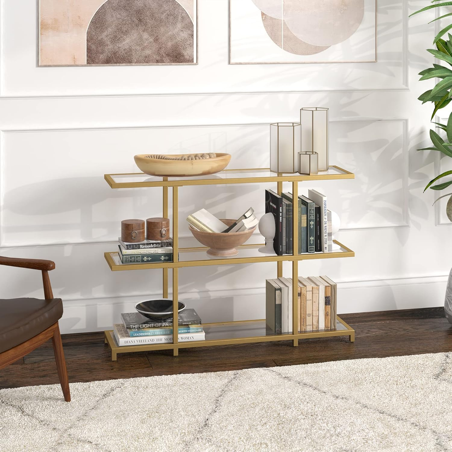 Evelyn&Zoe Greenwich 42" Wide Rectangular Console Table, Brass