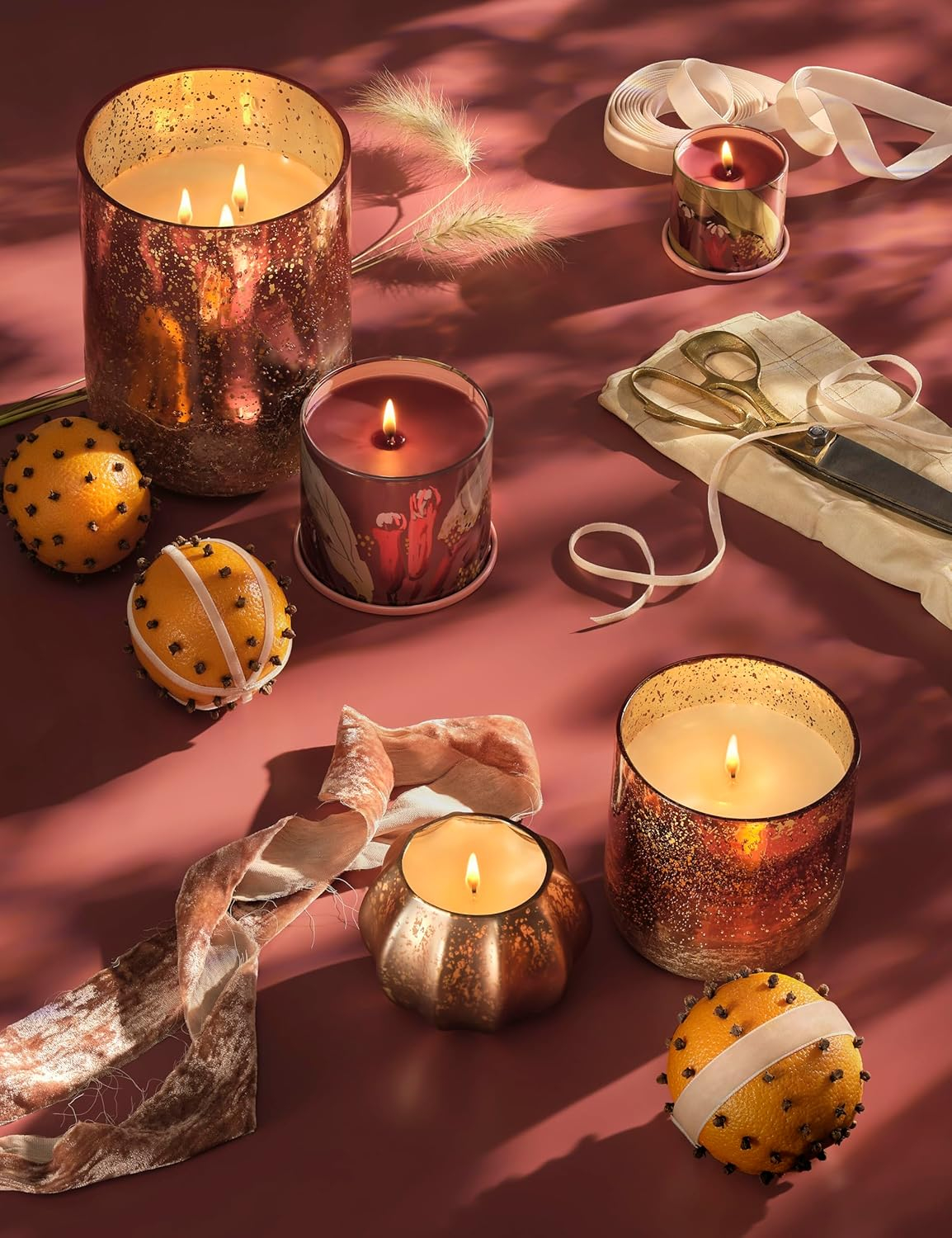 Large Boxed Crackle Glass Candle, Cardamom Pomander
