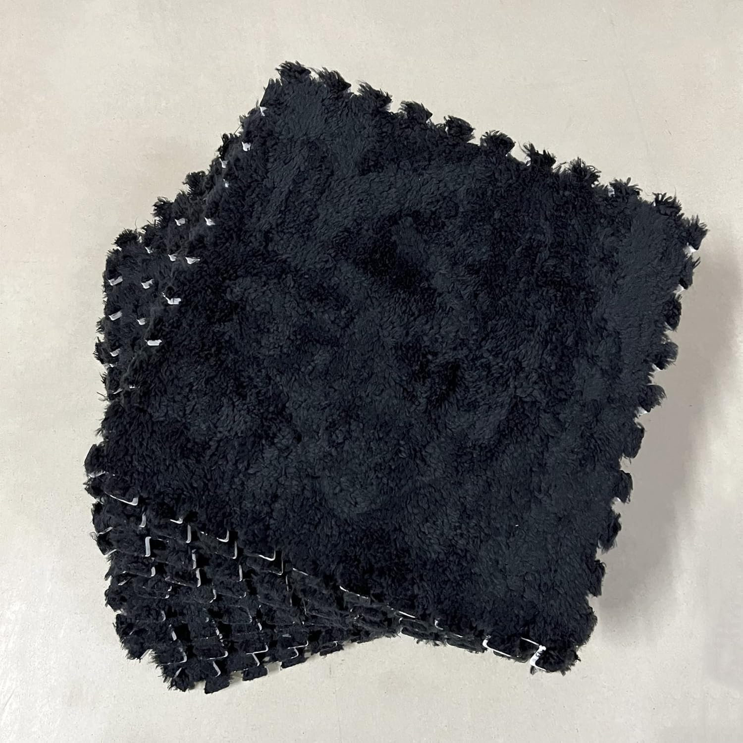Interlocking Carpet Shaggy Soft EVA Foam Mats Fluffy Area Rugs Protective Floor Tiles Exercise Play Mat for Children Kids Room Home Parlor Bedroom (12 pcs, Black)