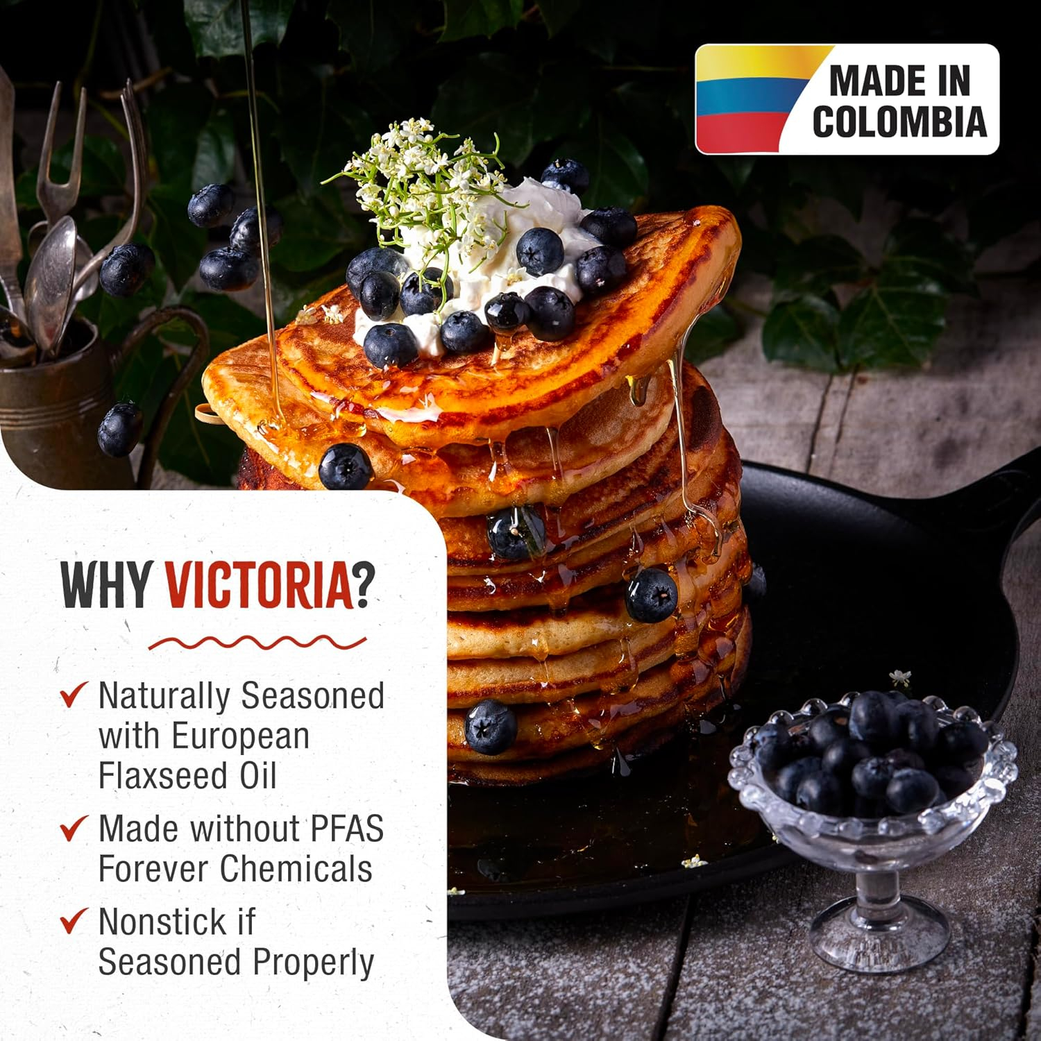 Victoria Cast Iron Round Pan Comal Griddle Seasoned with 100% Kosher Certified Non-GMO Flaxseed Oil, 12", Black