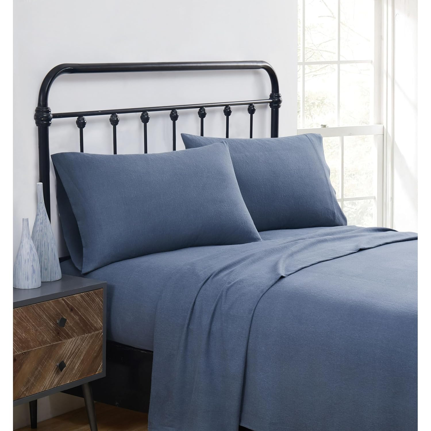 Truly Soft Solid Blue Flannel Sheet Set
