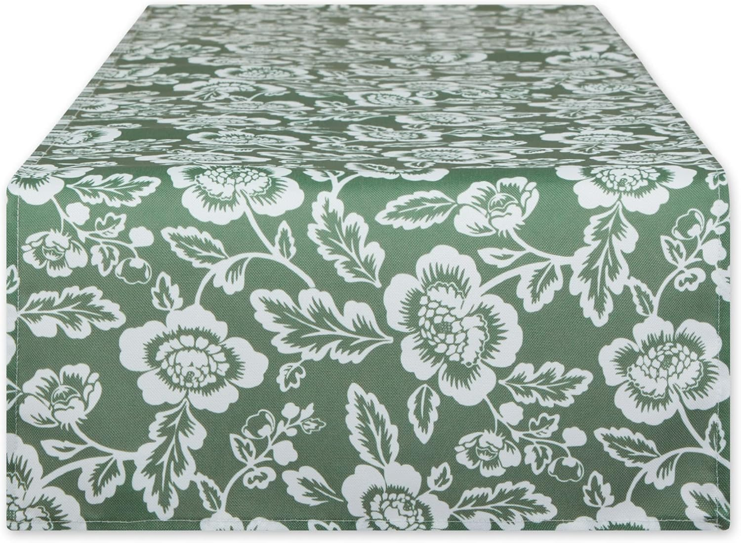 Artichoke Green  Floral Print Outdoor Fabric Table Runner 14x72