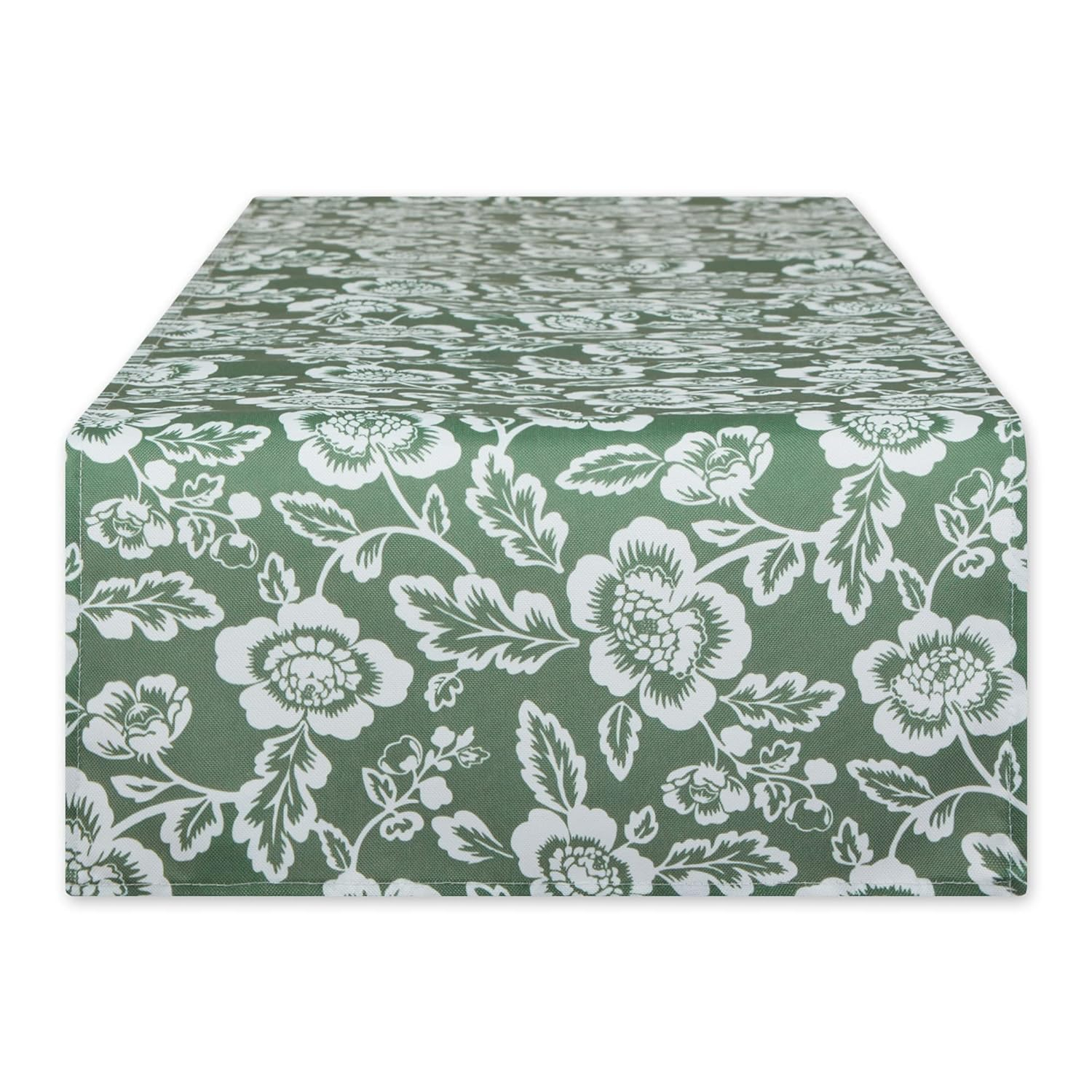 Artichoke Green  Floral Print Outdoor Fabric Table Runner 14x72