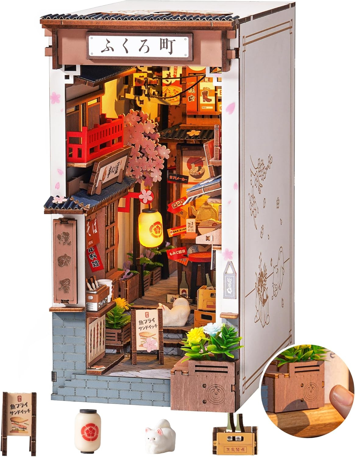 Rolife Book Nook 3D Jigsaw Puzzle Sakura Wine Alley Wooden Model Building Kit Decorative Bookend Stand DIY Bookshelf Insert Decor Gift for Teen Adults