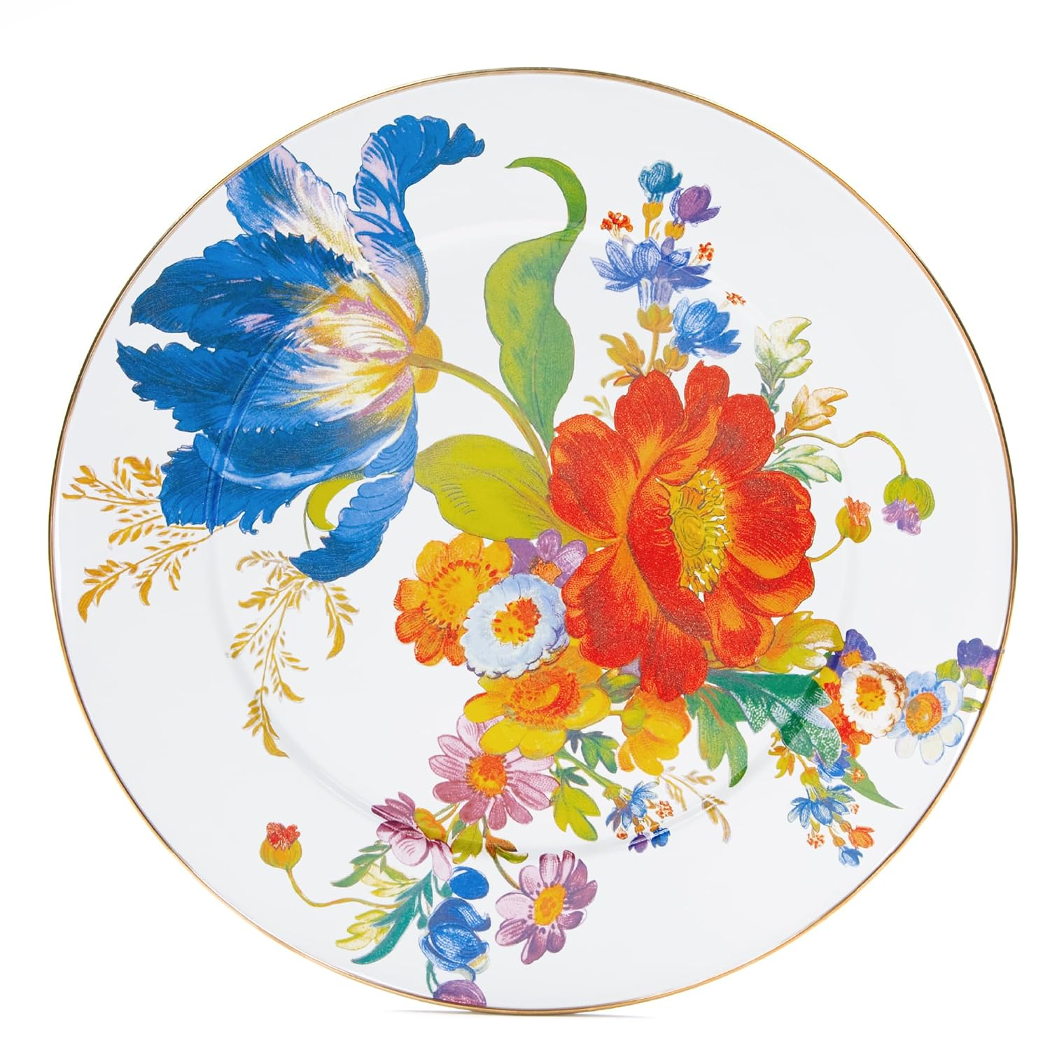 MACKENZIE-CHILDS Enamel Serving Platter, Decorative Serving Platter for Food, 16 Inches, White Flower Market